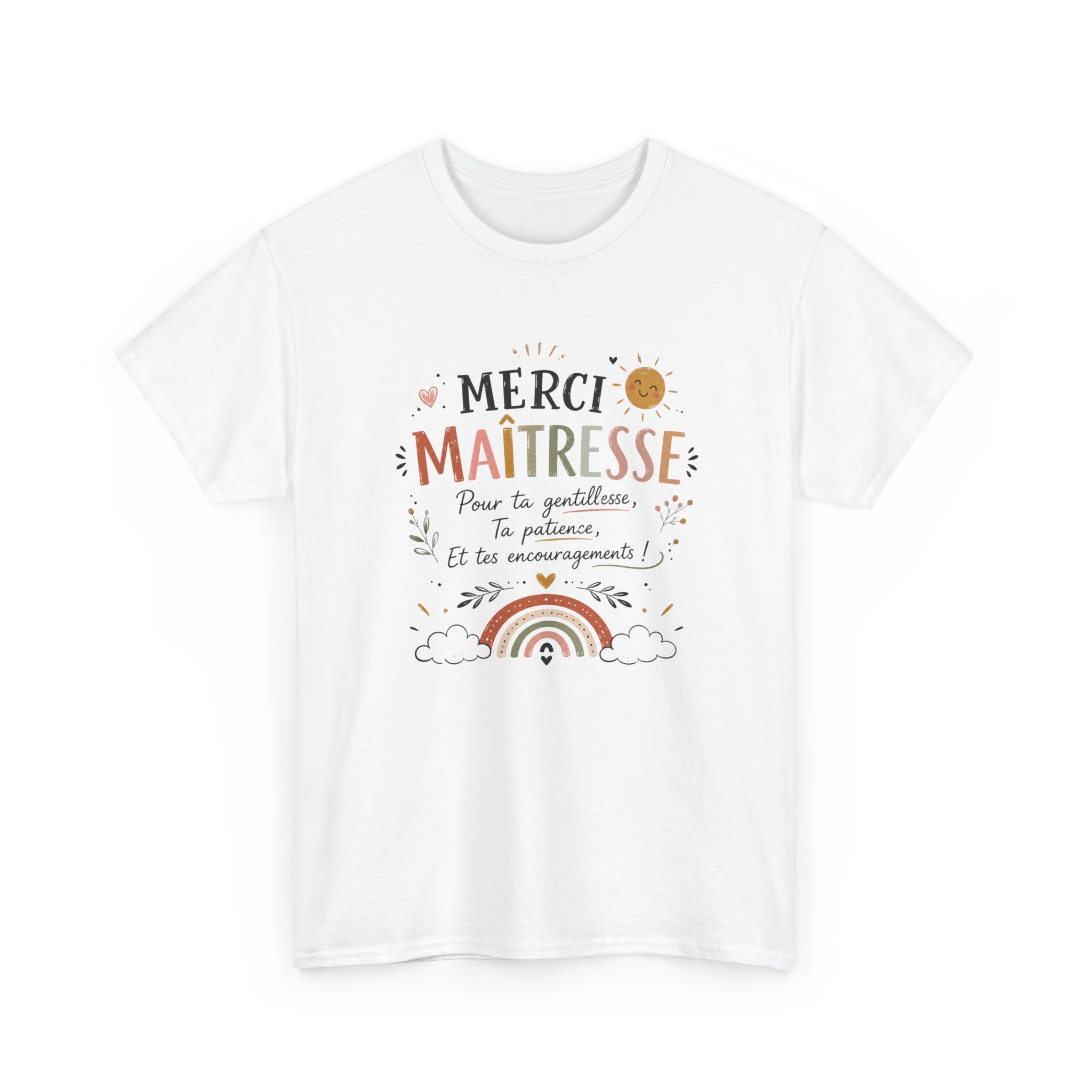 Tee Shirt Merci Maîtresse – Cadeau Remerciement Fin d’Année École Primaire – T-Shirt Femme Enseignante Gentillesse Patience