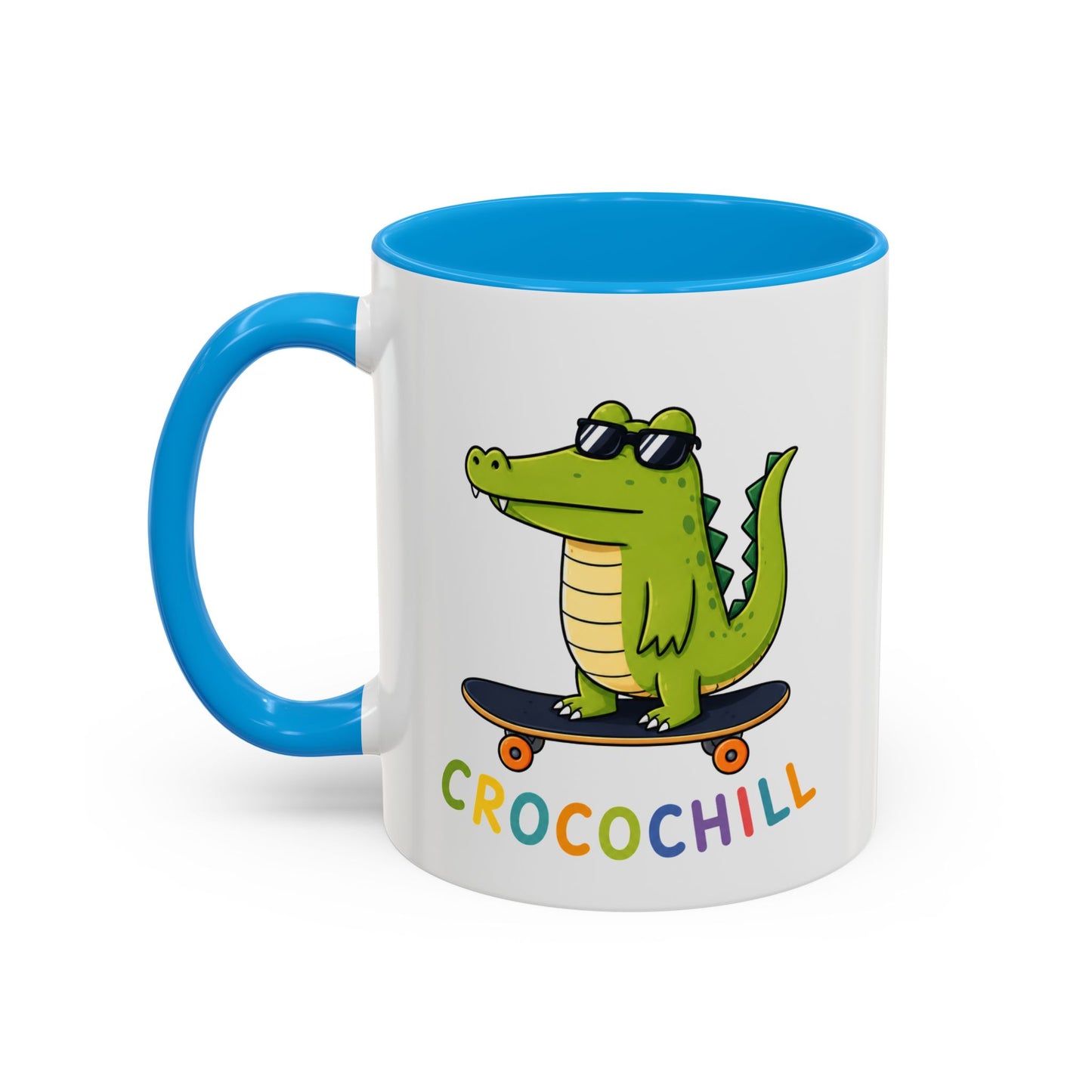 Mug Crocochill – Crocodile sur Skateboard – Tasse Humour Crocodile – Cadeau Original Homme Femme Noir Bleu Rouge