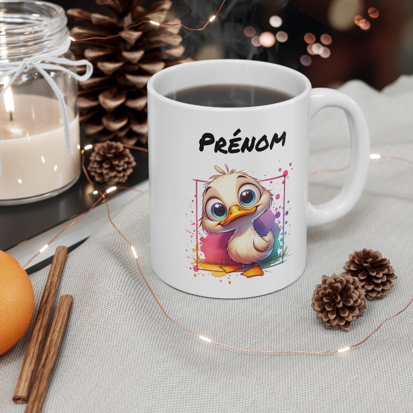 Tasse Personnalisable Caneton Blanc Mignon – Mug Prénom Illustration Colorée – Cadeau Animal Doux Rigolo 325ml