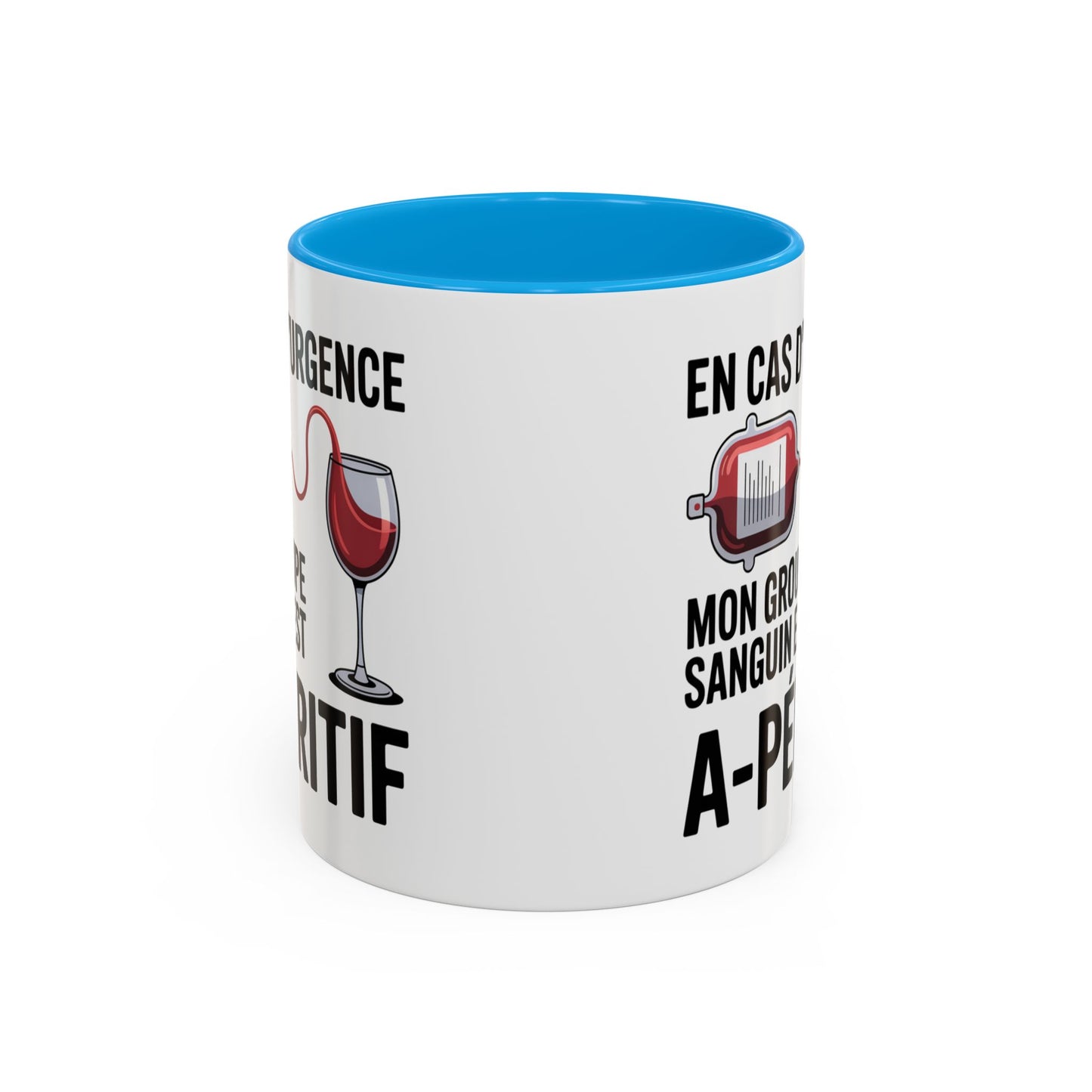 Mug Vin Humoristique – Tasse Apéro Groupe Sanguin Apéritif – Cadeau Amoureux du Vin – Céramique 325ml Noir Bleu Rouge