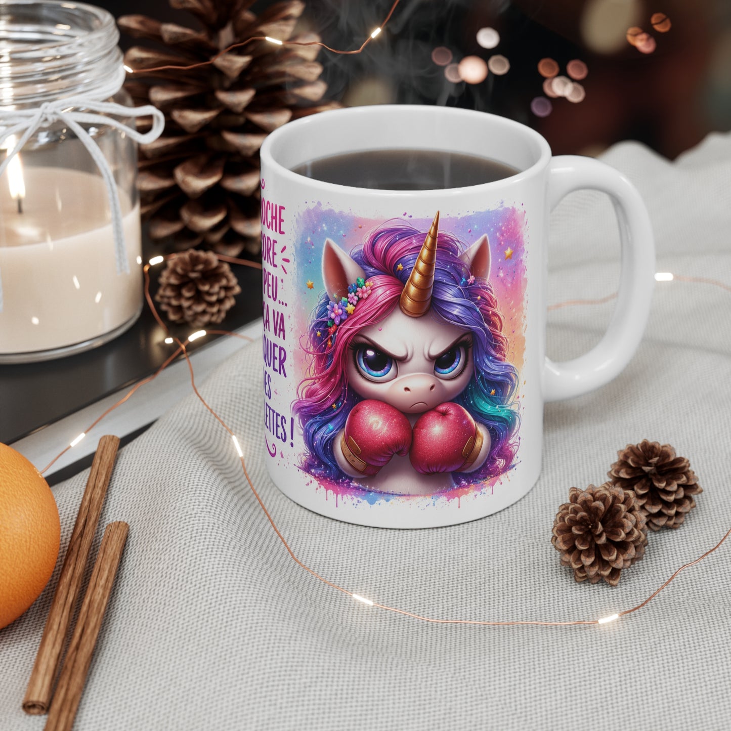 Tasse Licorne Humour Boxe – Mug “Approche Encore Un Peu” – Cadeau Femme Fille 325ml