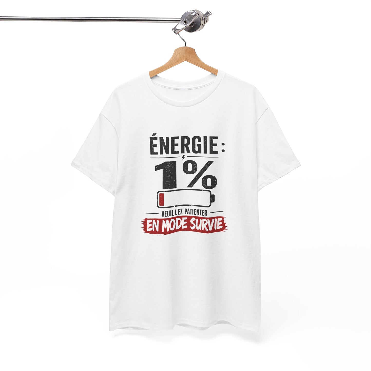 T-Shirt Humour Fatigue – Énergie 1% Mode Survie – Tee Shirt Drôle Adulte Manque de Sommeil Travail Idée Cadeau