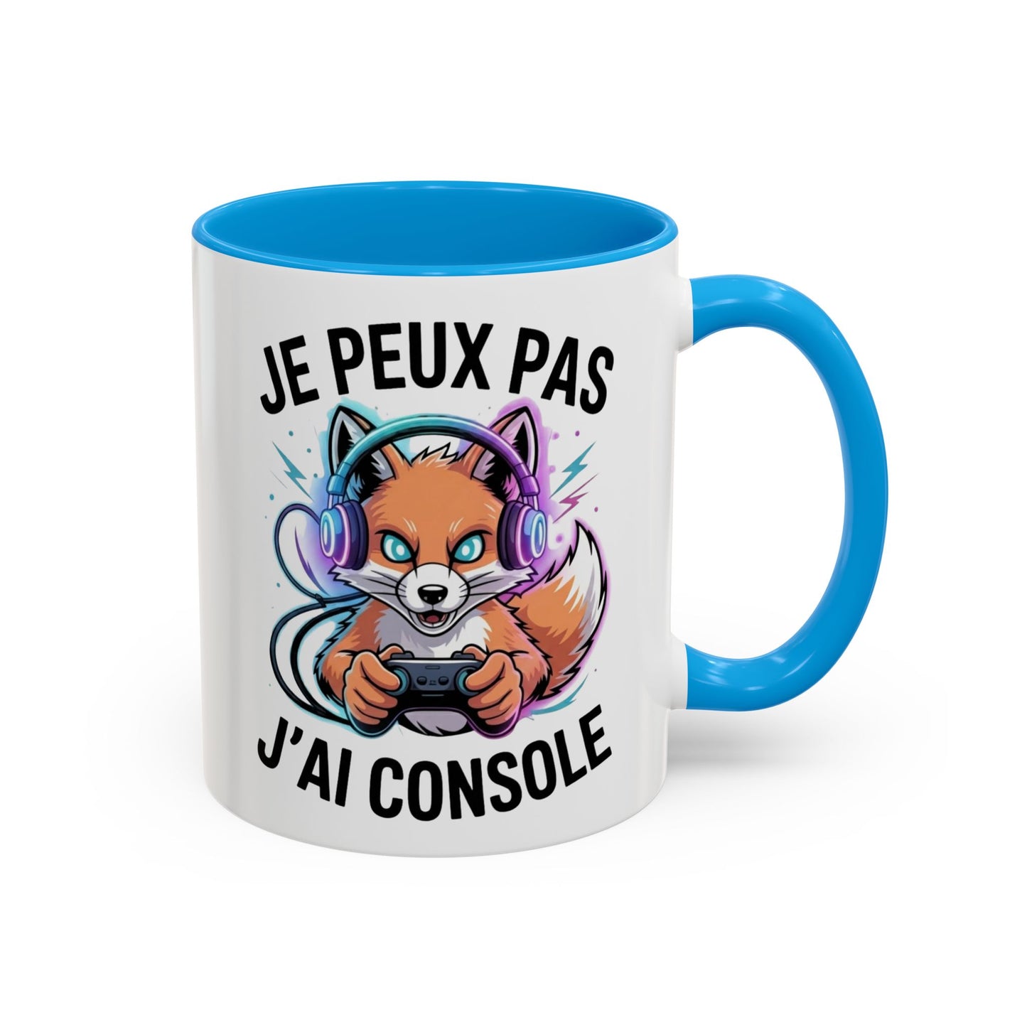 Mug Gamer Humoristique – Tasse Gaming Renard Casque Manette – Cadeau Joueur Geek – Céramique 325ml Noir Bleu Rouge