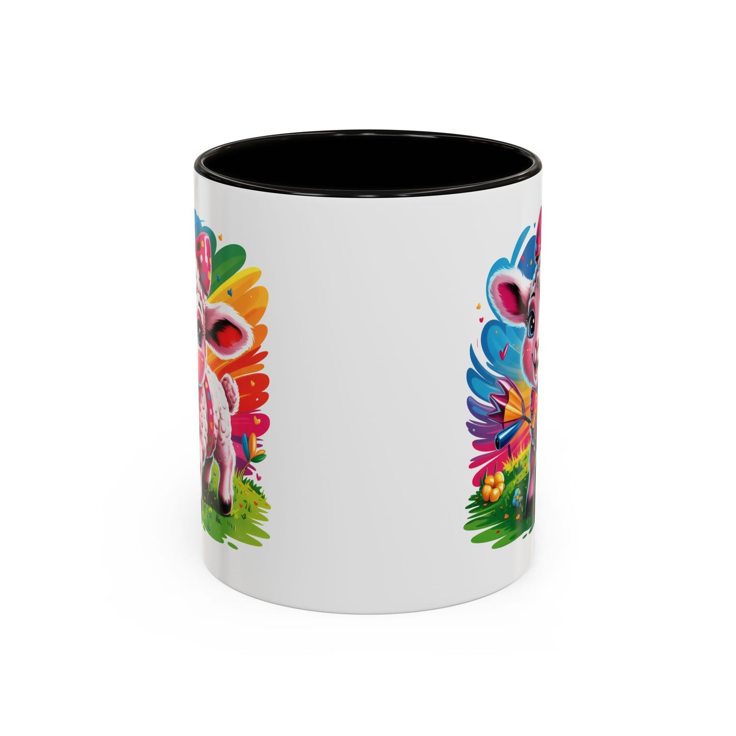 Mug Agneau Mignon Multicolore – Tasse Design Kawaii Animaux et Arc-en-ciel – Cadeau Original 325ml