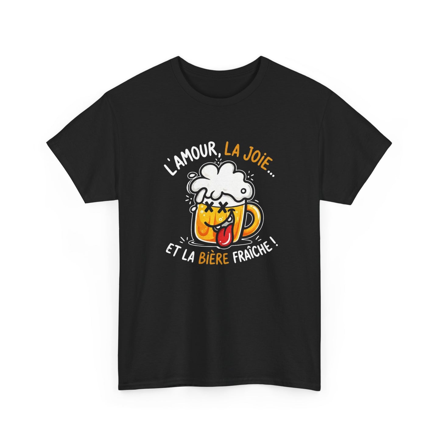 T-Shirt Humour Bière – L’Amour La Joie et la Bière Fraîche – Cadeau Drôle Apéro Homme Femme
