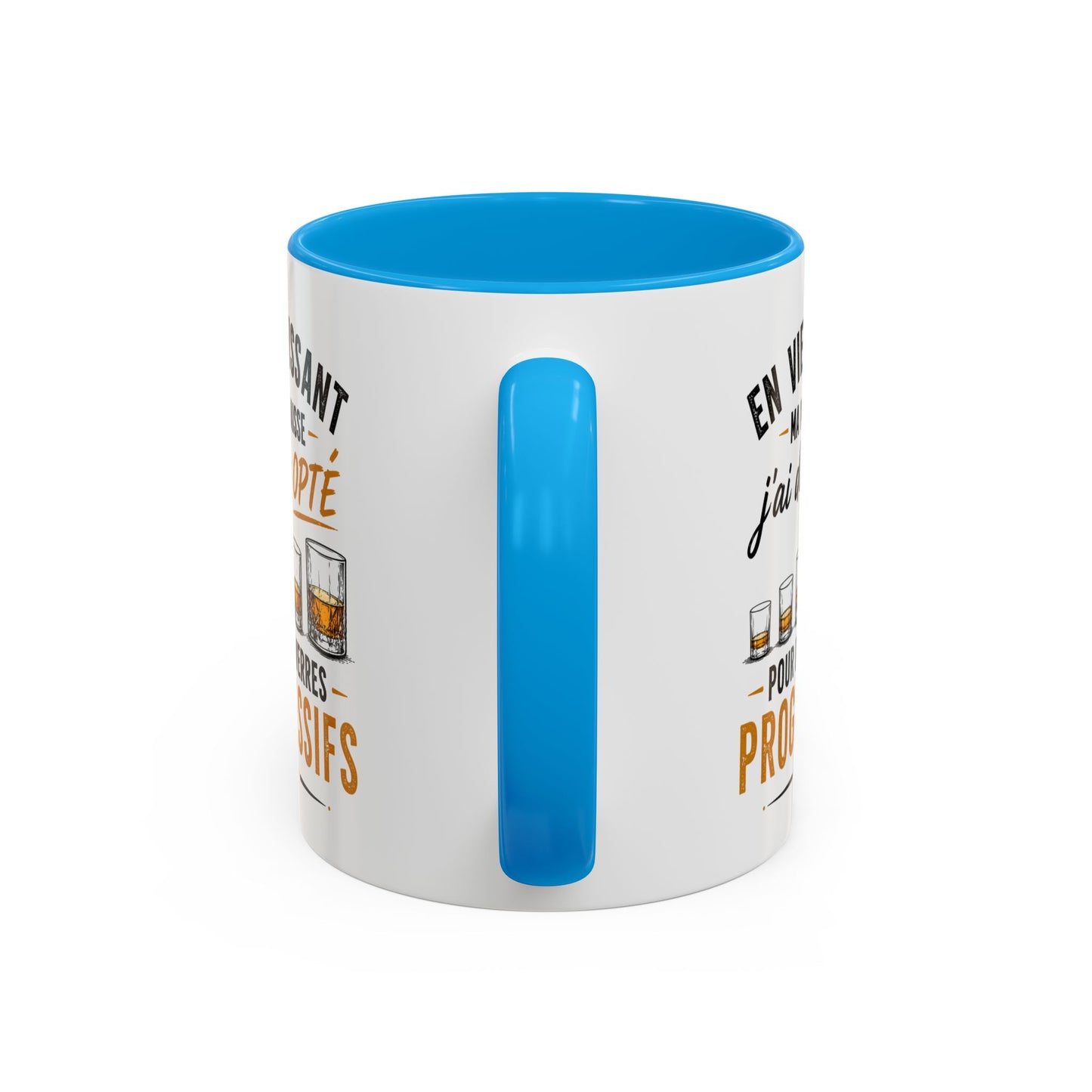 Mug Humour Whisky et Vieillesse – En Vieillissant Ma Vue Baisse J’ai Donc Opté pour des Verres Progressifs – Cadeau Drôle Amateur Whisky 325ml