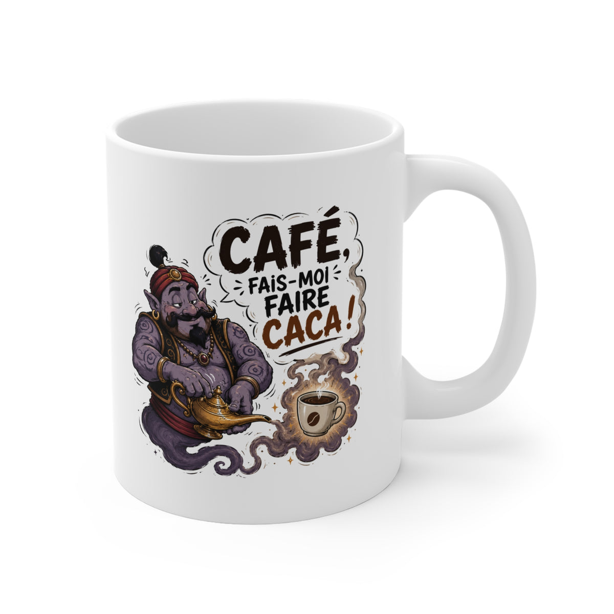 Mug Café Humour – Café Fais-Moi Faire Caca – Tasse Drôle avec Génie – Cadeau Original Homme et Femme Amateur de Café