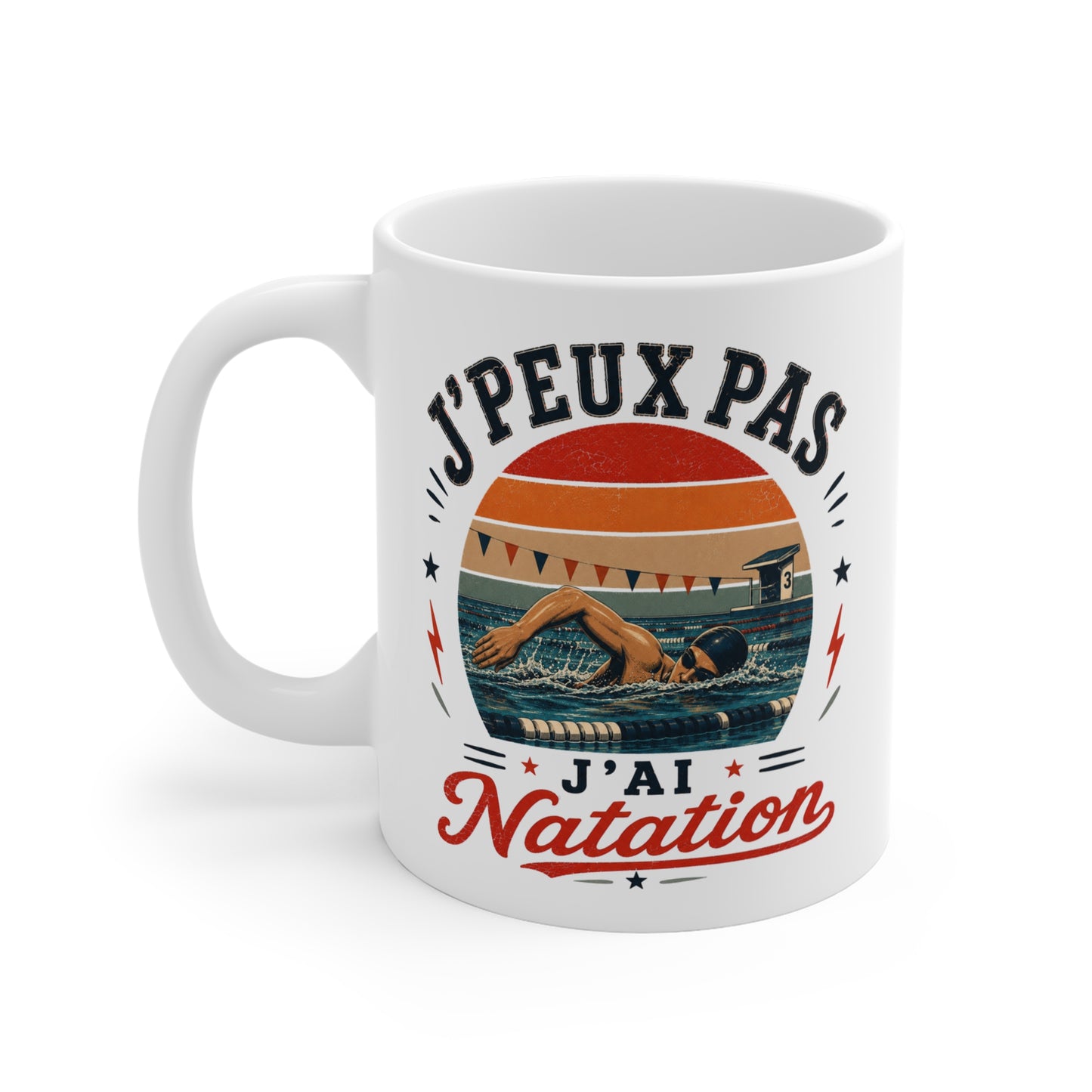 Tasse J’Peux Pas J’Ai Natation – Mug Humour Nageur Vintage – Cadeau Sport Aquatique Homme Femme 325ml