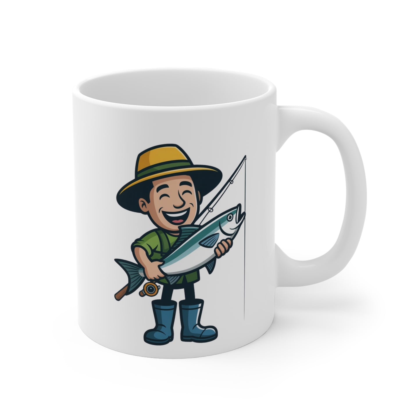 Mug Pêcheur Heureux – Tasse Humour Poisson et Canne à Pêche – Cadeau Original pour Amateur de Pêche et Nature
