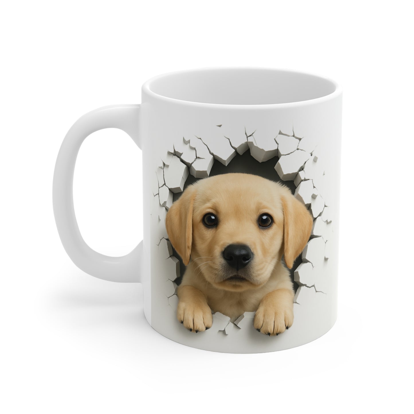 Mug Chiot Labrador Sable Effet Mur Cassé – Tasse Chien 3D Trompe-l’œil – Cadeau Original Amoureux du Labrador