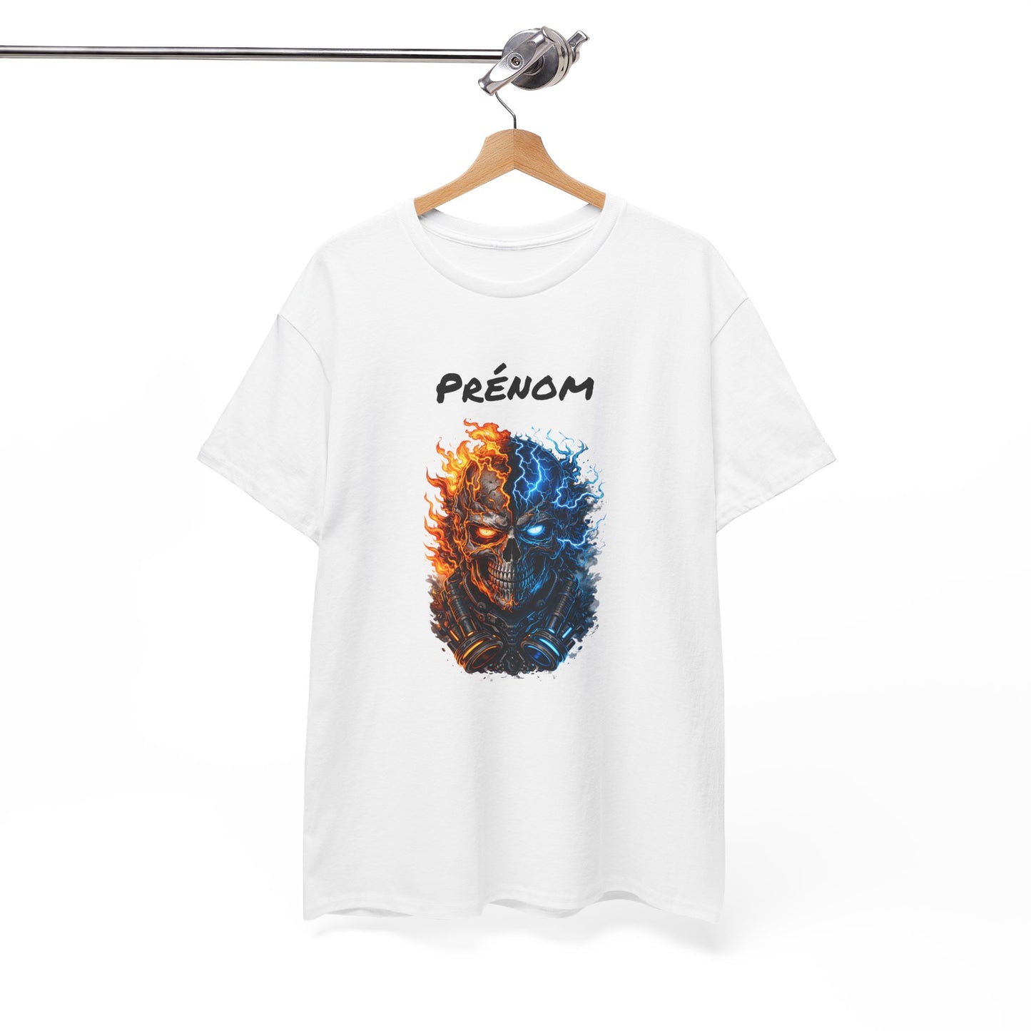 T-Shirt Skull Feu et Glace Personnalisé Personnalisable – Tête de Mort Gamer avec Prénom – Style Dark