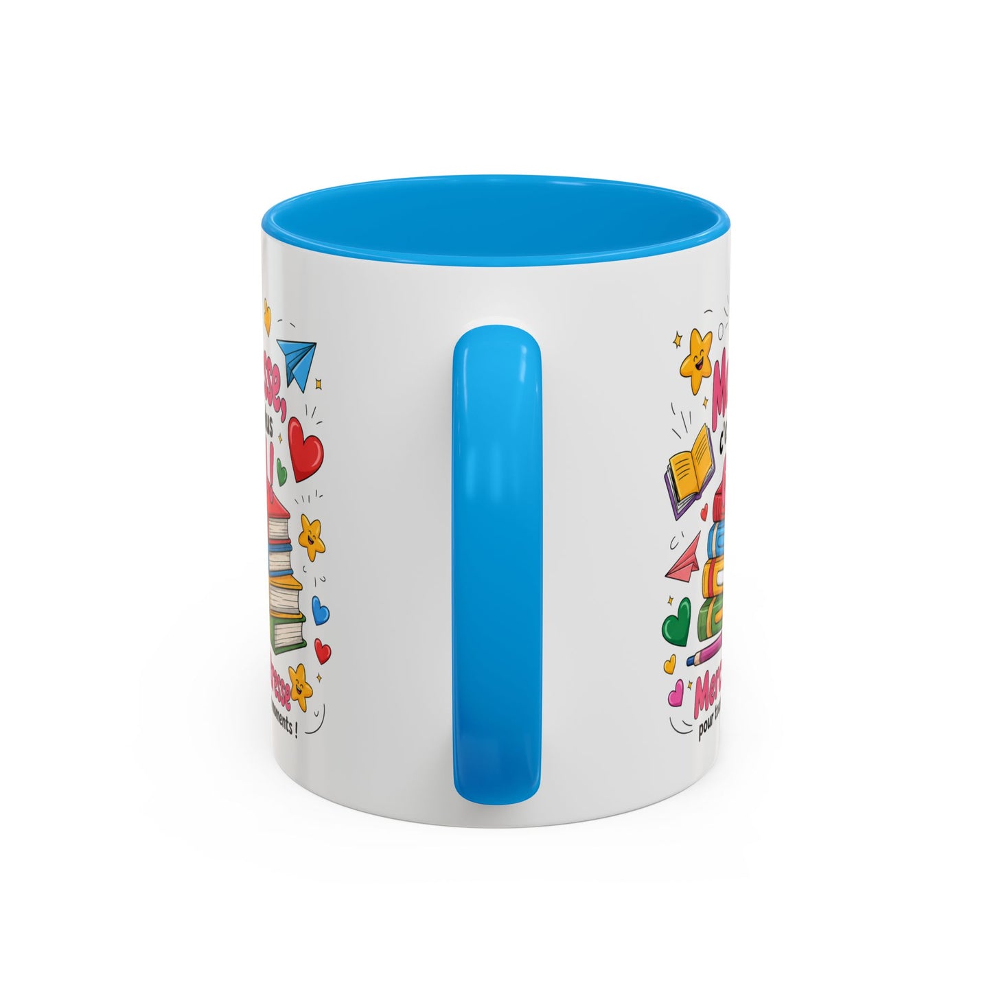 Tasse Merci Maîtresse – Mug Cadeau Fin d’Année École Primaire – Remerciement Enseignante 325ml Noir Bleu Rouge