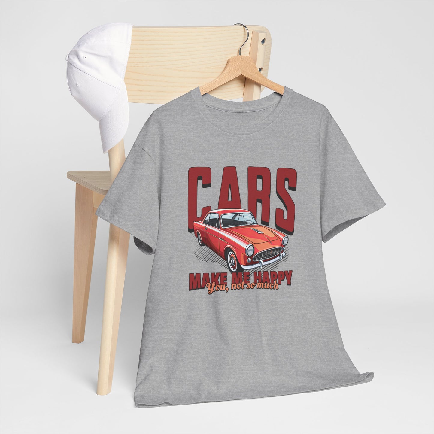 T-Shirt Cars Make Me Happy Homme Femme – Tee Shirt Voiture Vintage Humour – Cadeau Passion Automobile