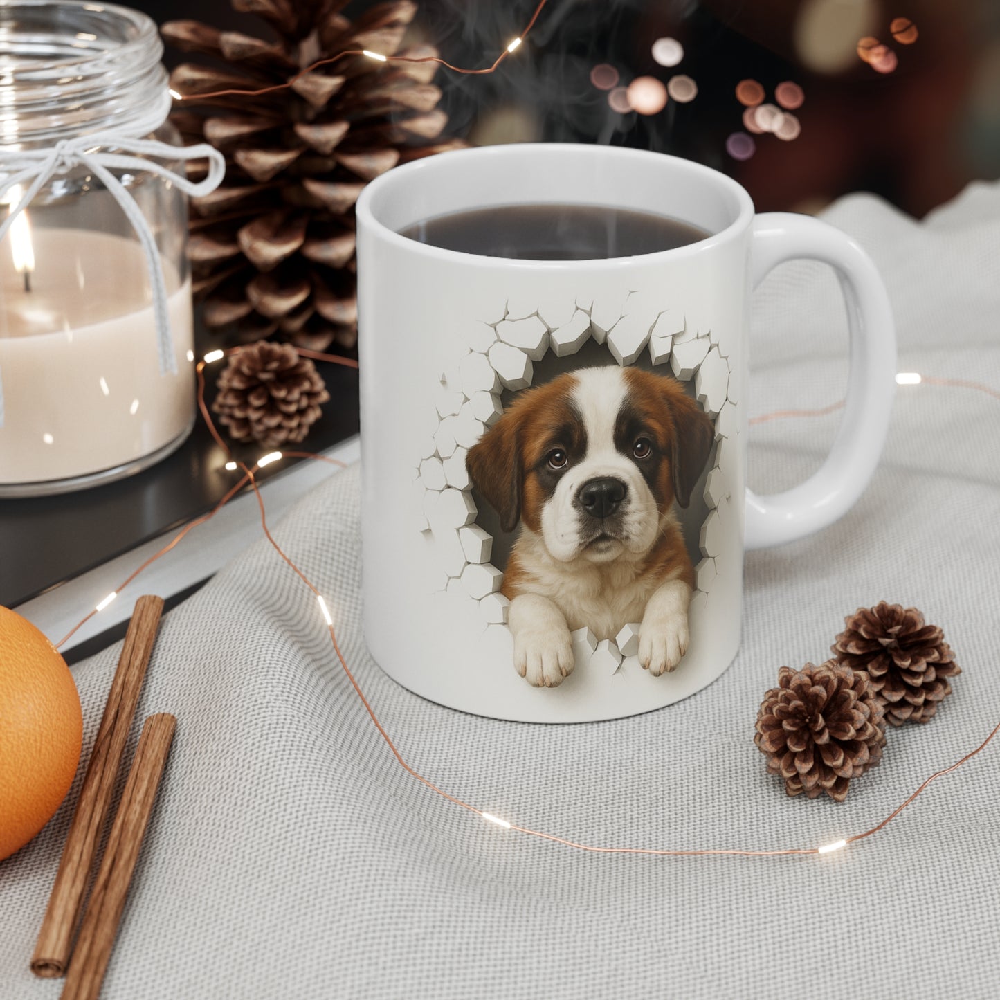Mug Saint-Bernard Effet Mur Cassé – Tasse Chien 3D Trompe-l’œil – Cadeau Original Amoureux du Saint-Bernard