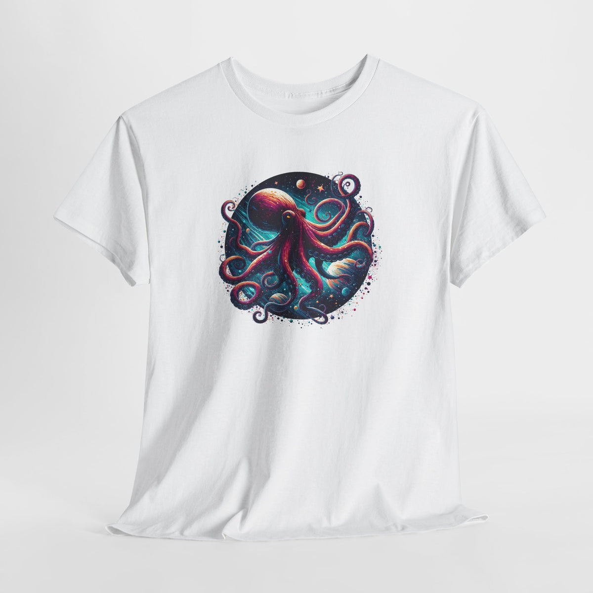 Tee Shirt Pieuvre Cosmique Homme Femme – T-Shirt Poulpe Espace Galaxie Planètes – Animal Marin Fantasy Coloré
