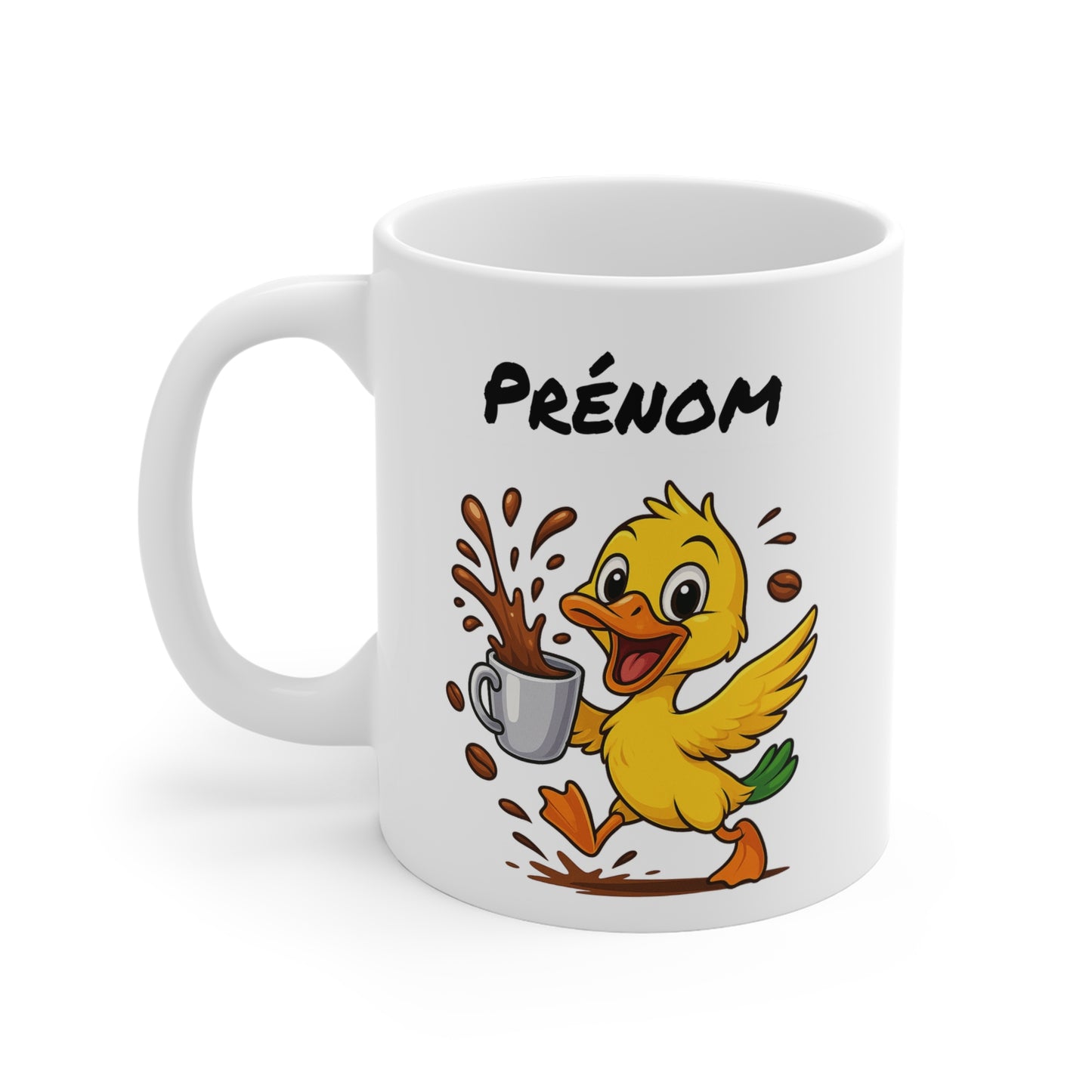 Tasse Personnalisable Canard Café – Mug Prénom Animal Cartoon Céramique 325ml – Cadeau Original Mignon
