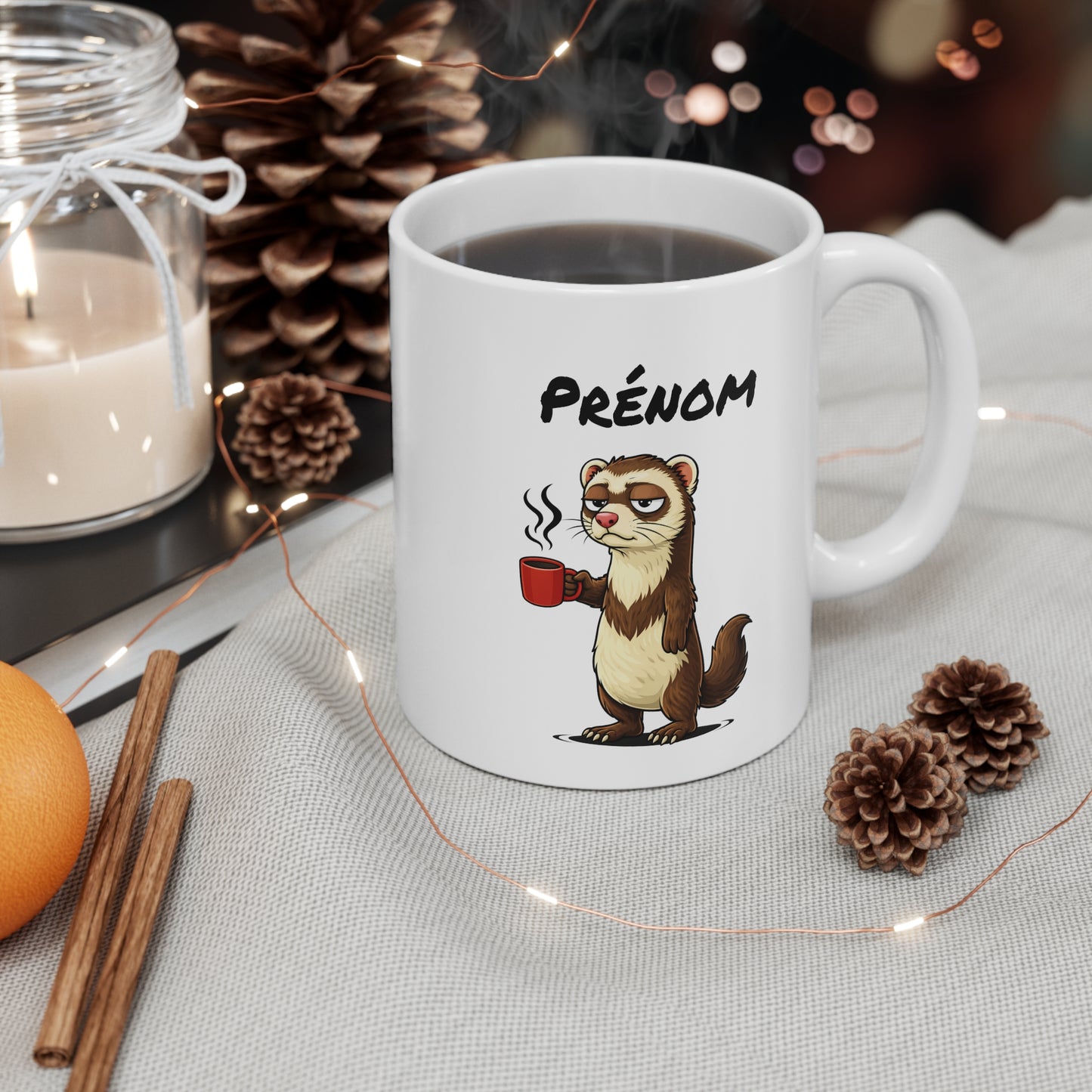 Mug Furet Personnalisable 325ml – Tasse Café Humour Fatigue Matin Drôle Cadeau Original