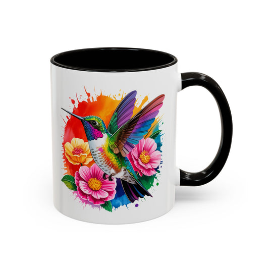 Mug Colibri Coloré – Tasse Oiseau Tropical Fleurs Multicolores – Cadeau Original Nature – Céramique 325ml Noir Bleu Rouge