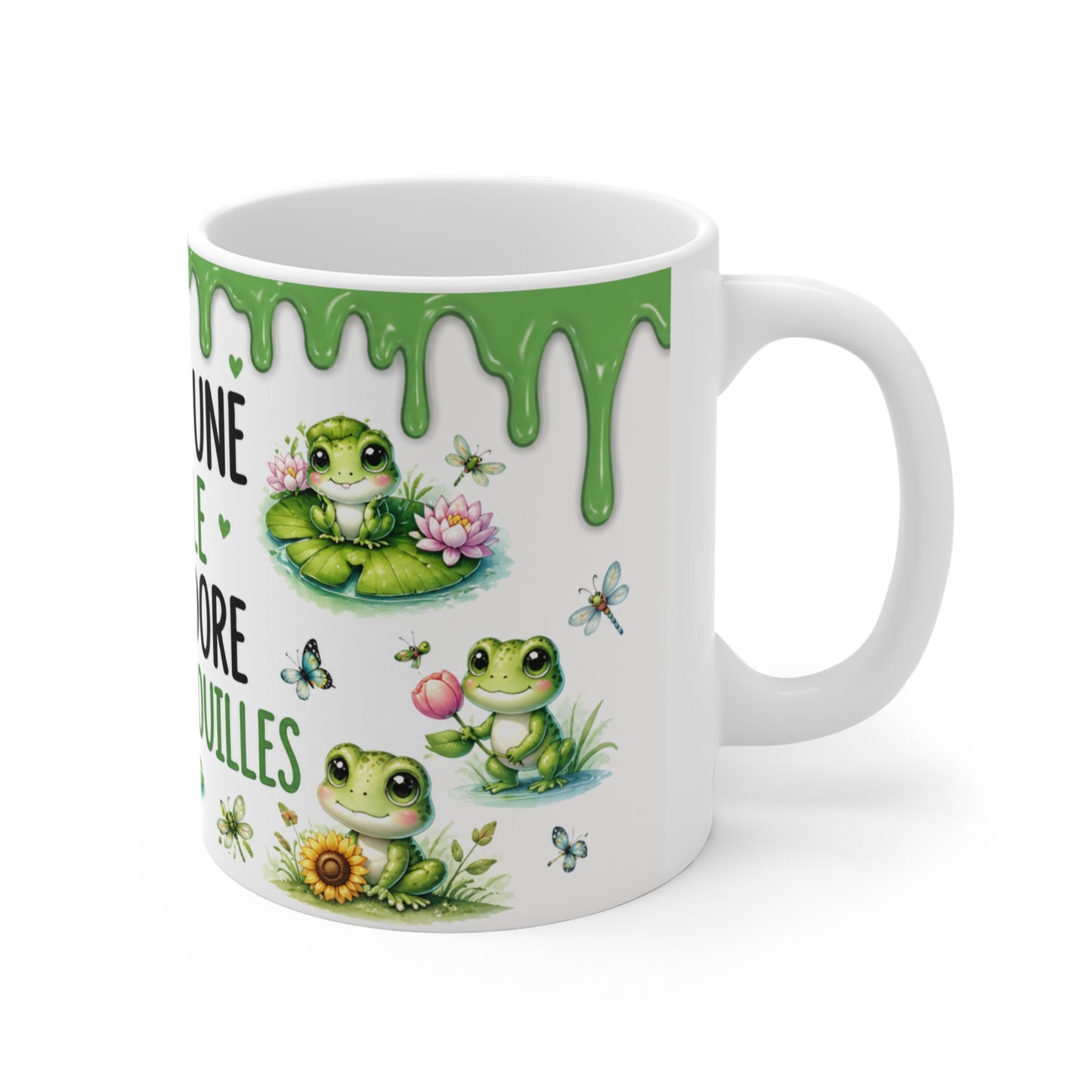 Tasse Juste Une Fille Qui Adore Les Grenouilles – Mug Grenouille Kawaii Mignon Fleurs Nénuphar – Cadeau Femme Fille 325ml