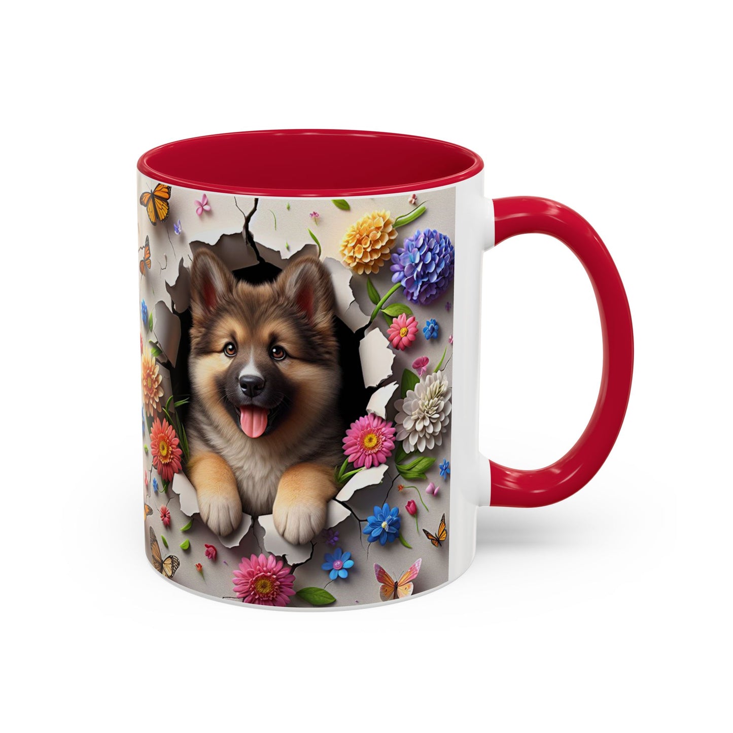 Mug Spitz Kawaii – Tasse Chiot Spitz Allemand avec Fleurs et Papillons – Cadeau Amoureux des Chiens 325ml