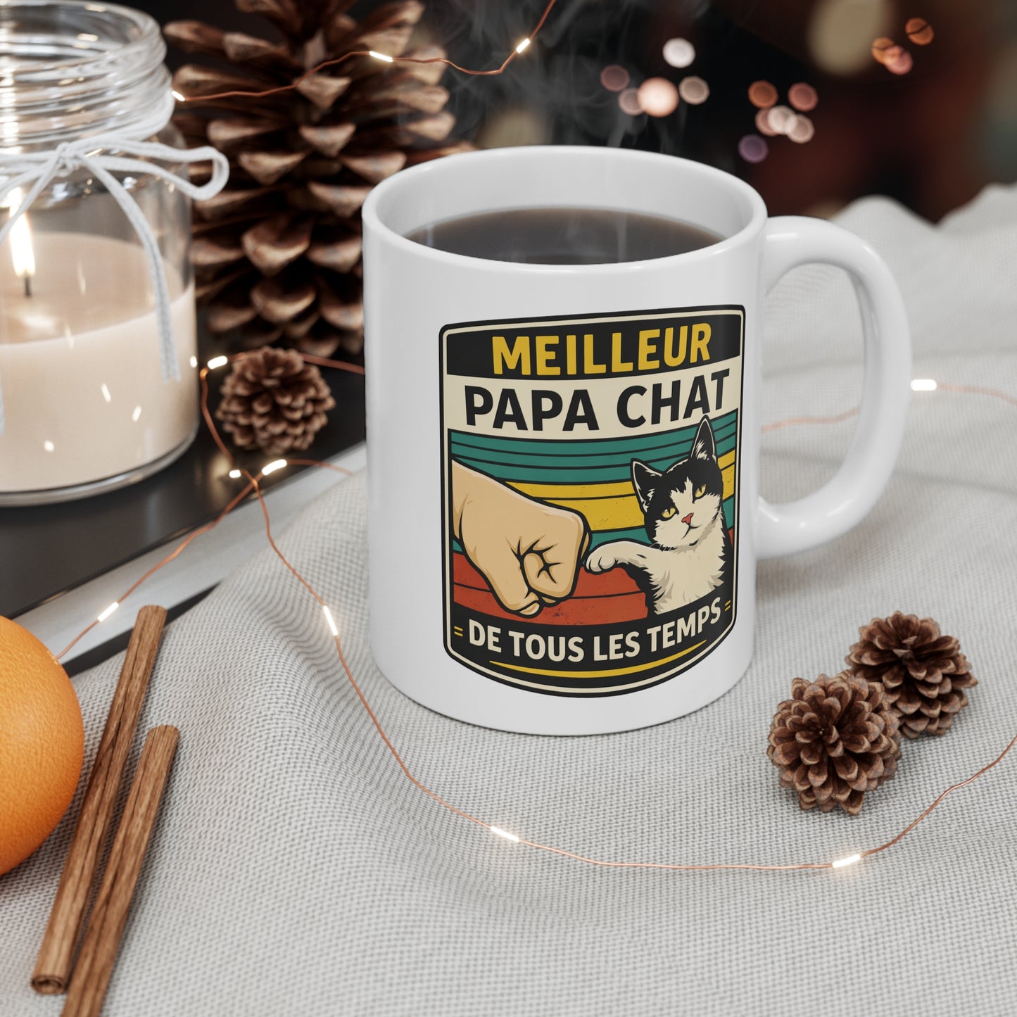 Mug Papa Chat – Meilleur Papa Chat de Tous Les Temps – Tasse Cadeau Homme Amoureux des Chats – Style Vintage 325 ml