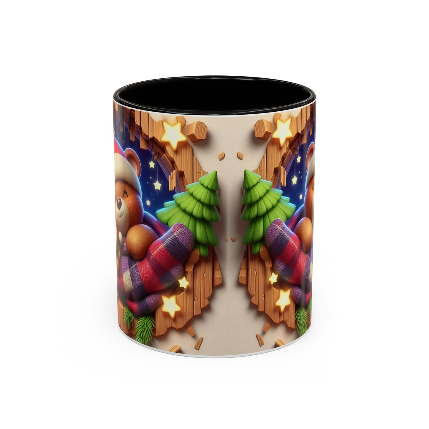 Mug Ours de Noël Kawaii – Tasse Ourson Adorable avec Bonnet de Noël, Plaid et Renne – Cadeau Hiver 325ml