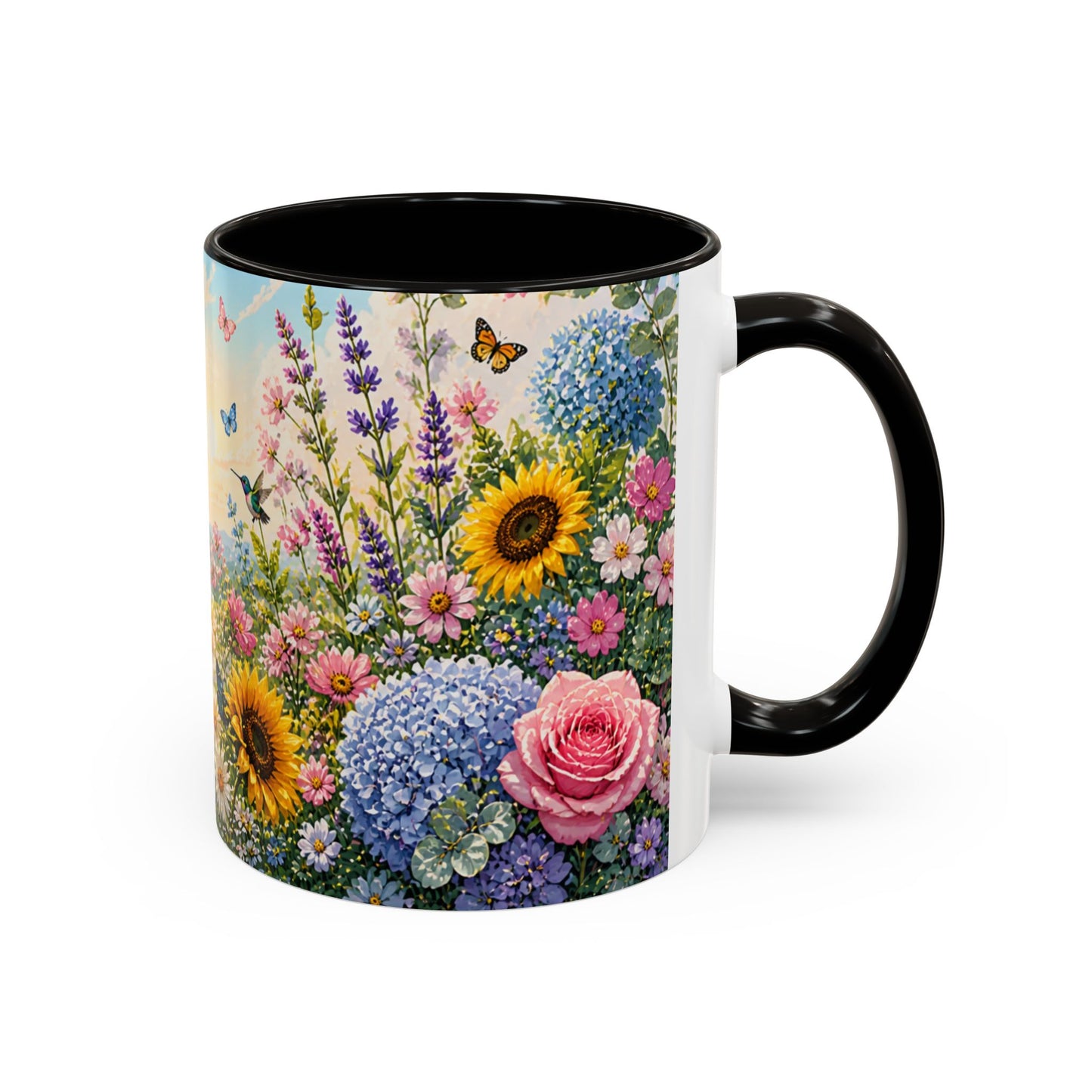 Tasse Jardin Fleuri avec Colibris – Mug Floral Printemps Nature et Papillons – Design Coloré 325ml