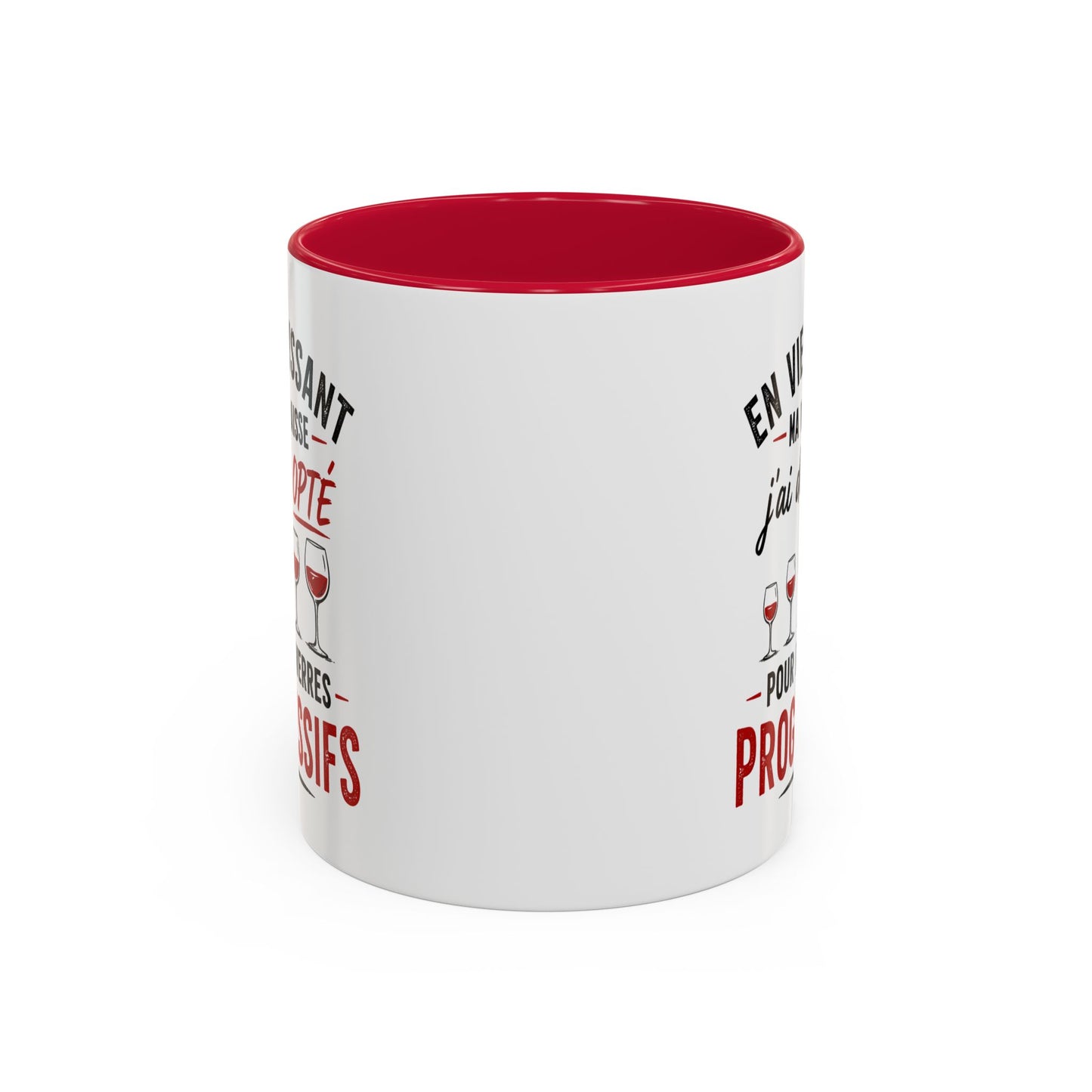 Mug Humour Amateur de Vin – En Vieillissant Ma Vue Baisse J’ai Donc Opté pour des Verres Progressifs – Cadeau Drôle Vin Rouge 325ml
