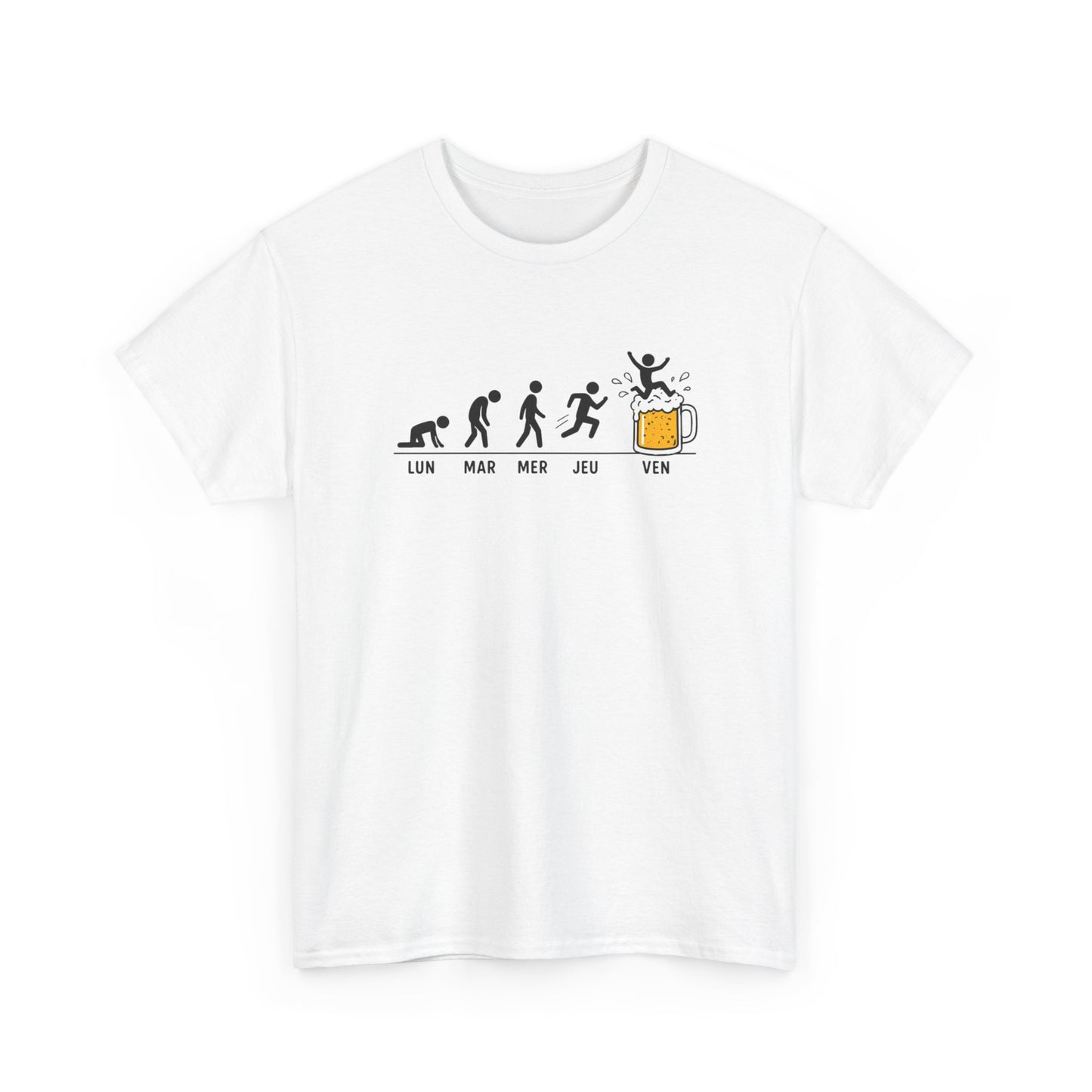 T-Shirt Humour Bière Vendredi Homme Femme – Tee Shirt Évolution Semaine Travail – Cadeau Drôle Collègue Weekend Noir Blanc Gris