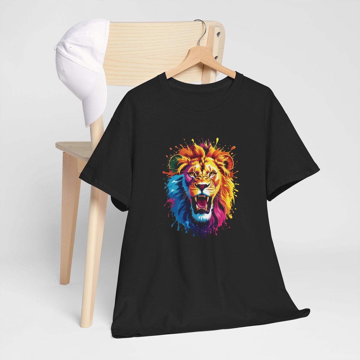 T-Shirt Lion Coloré – Tee Shirt Tête de Lion Art Dripping – Cadeau Animal Puissant Streetwear Noir Blanc Gris