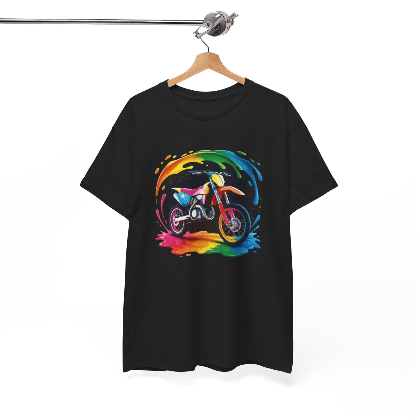 T-Shirt Moto Cross Colorée – Tee Shirt Motocross Art Dripping – Cadeau Motard Streetwear Noir Blanc Gris