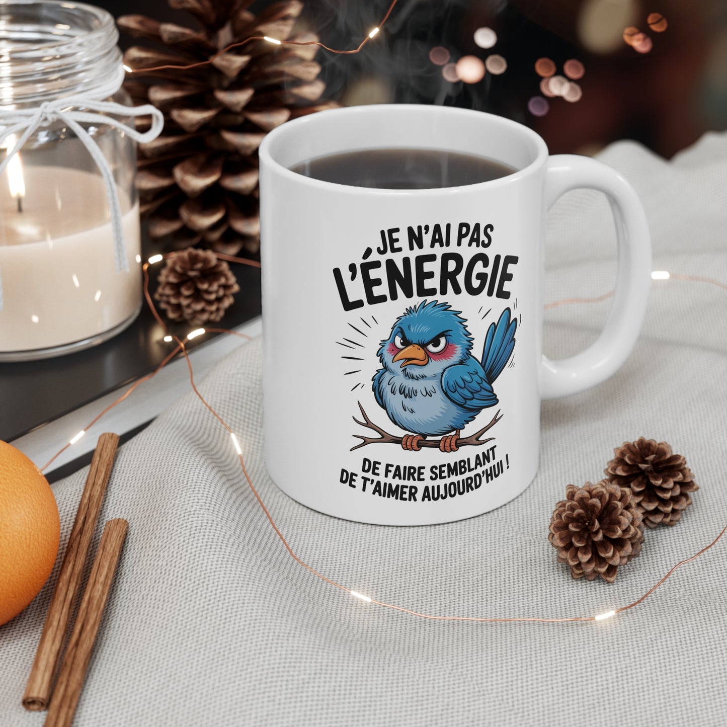 Mug Humour Oiseau Colérique – Tasse Drôle « Pas l’Énergie Aujourd’hui » – Cadeau Amis, Collègues 325ml
