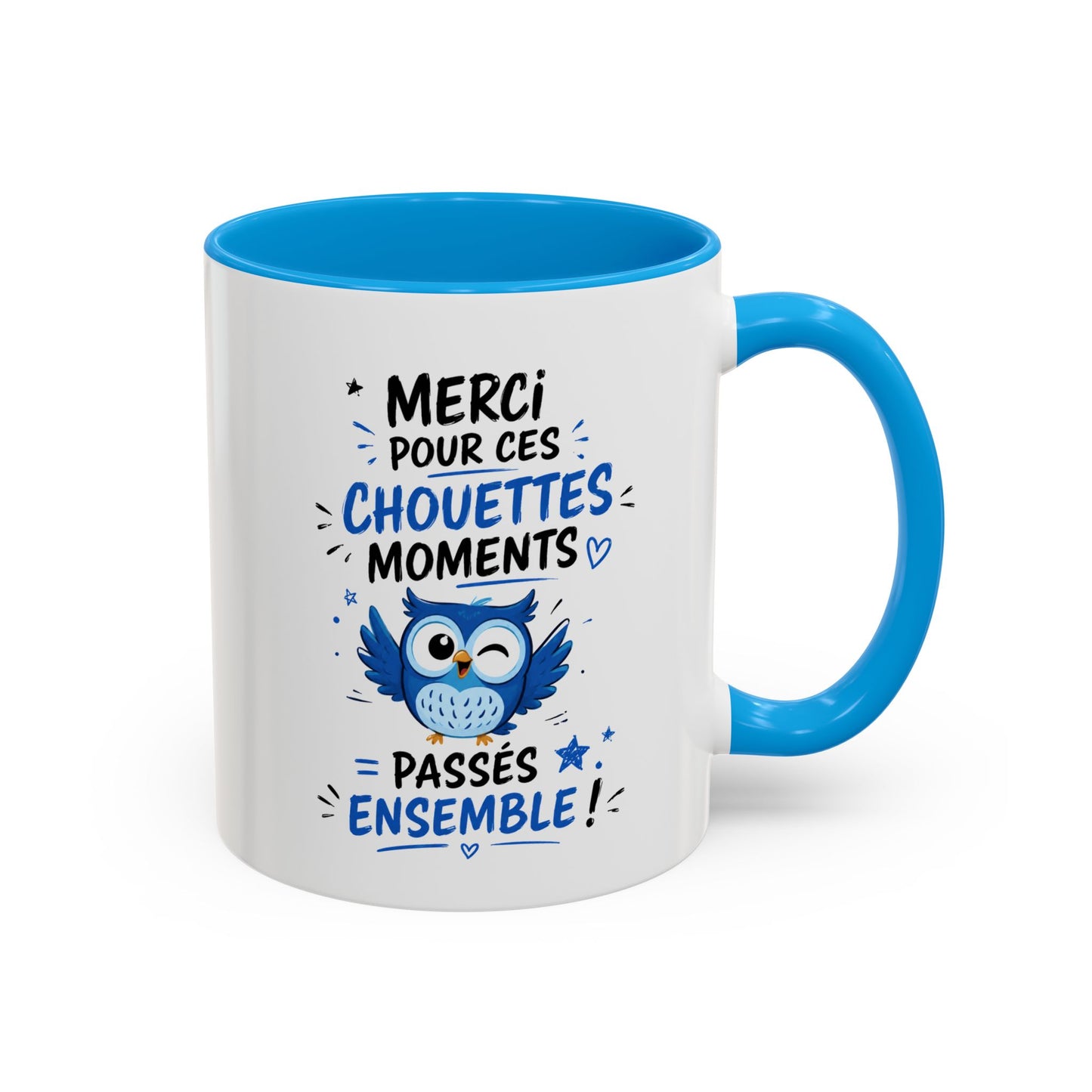 Mug Merci pour Ces Chouettes Moments – Tasse Remerciement avec Chouette – Cadeau Original Souvenir Noir Bleu Rouge
