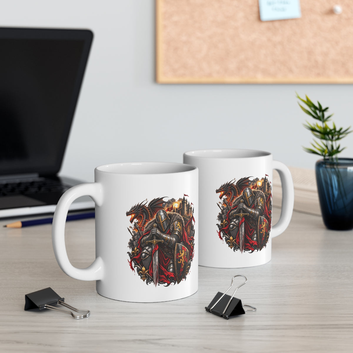 Mug Chevalier Médiéval – Guerrier Dragon et Château – Tasse Fantastique – Cadeau Original Homme Passionné du Moyen Âge