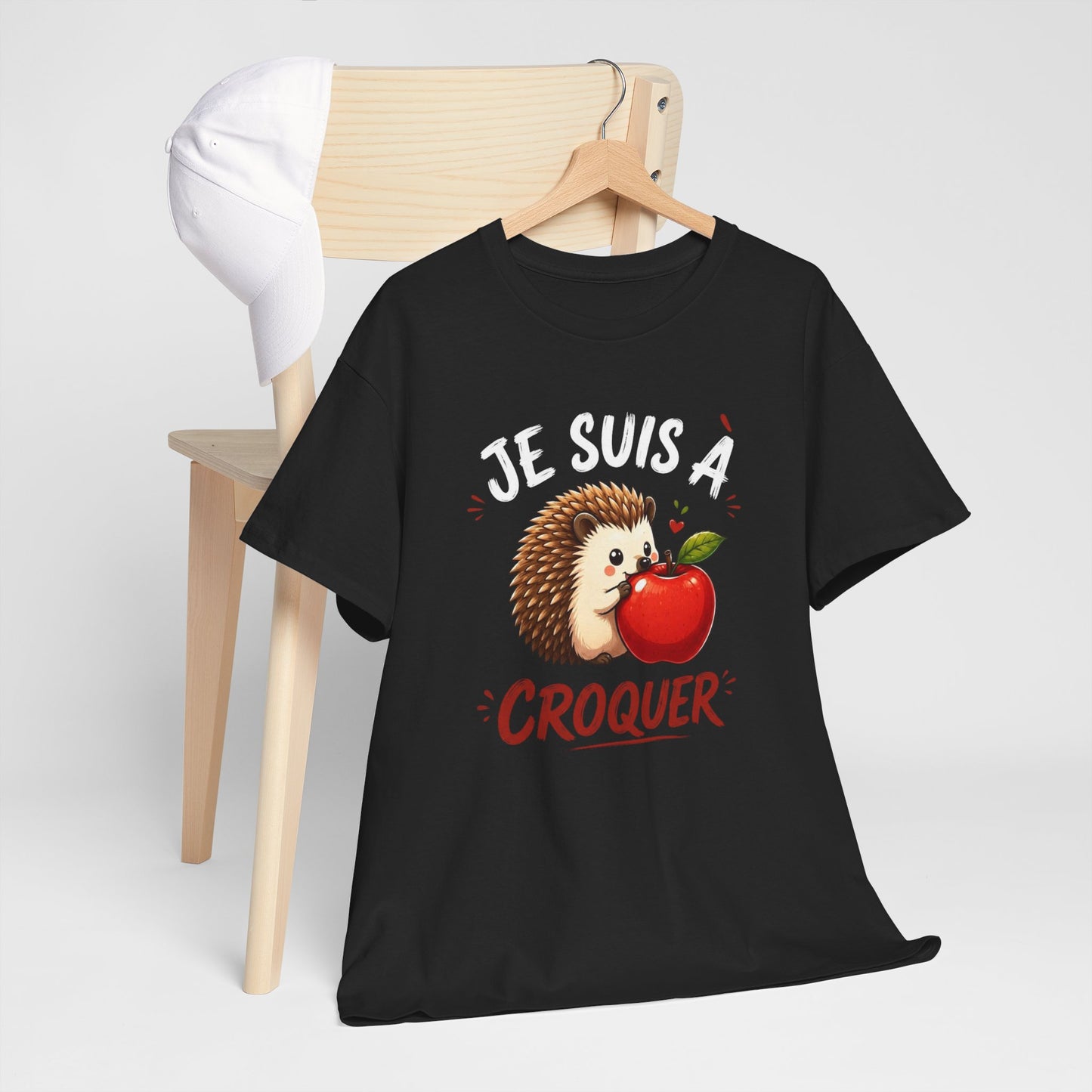 Tee Shirt Je Suis À Croquer – T-Shirt Hérisson Mignon avec Pomme – Cadeau Humour Animal Homme Femme