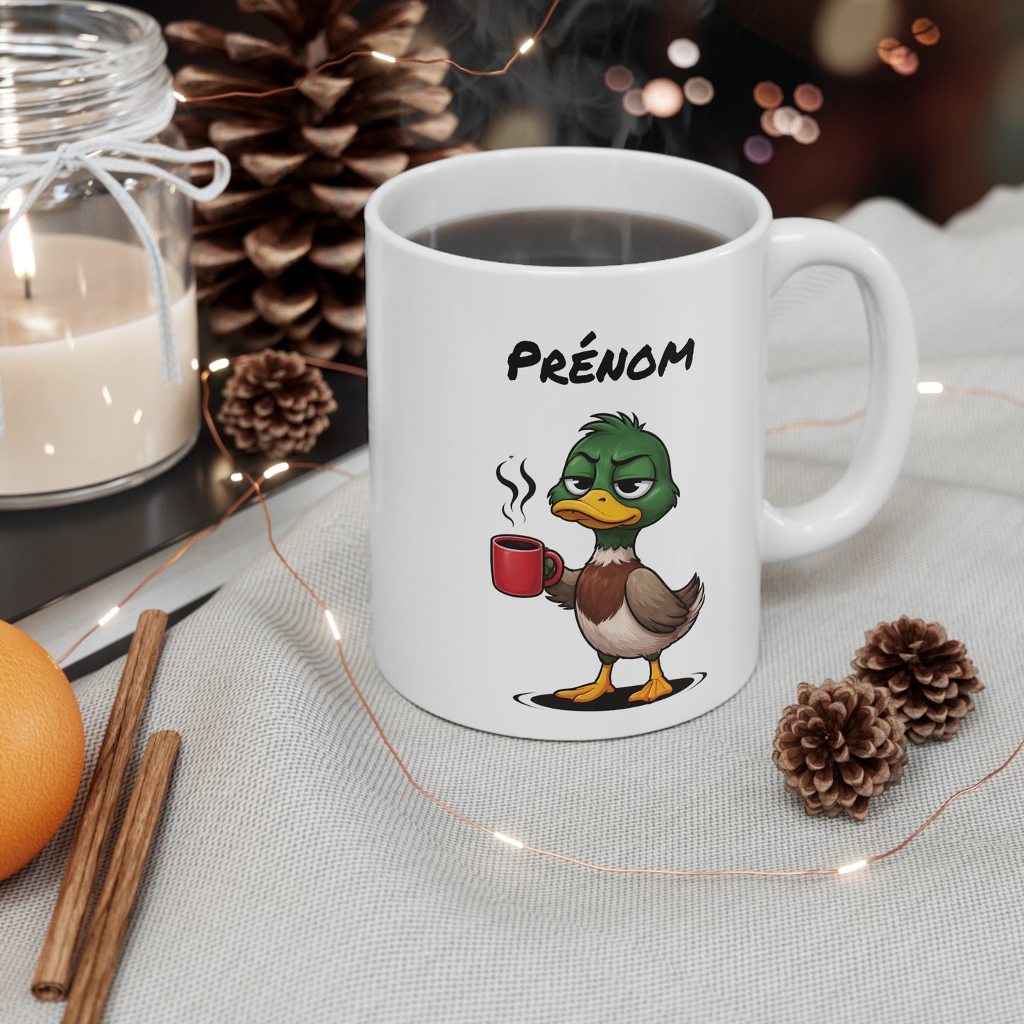 Mug Canard Fatigué Personnalisable 325ml – Tasse Café Humoristique Prénom Cadeau Original