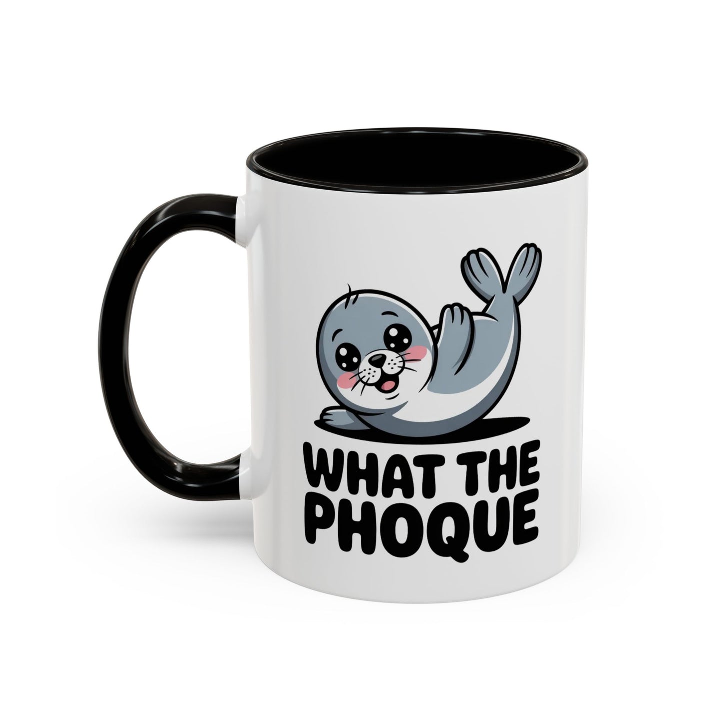 Tasse Phoque Drôle “What the Phoque” – Mug Humour Animal Mignon – Cadeau Original Fun Noir Bleu Rouge 325ml