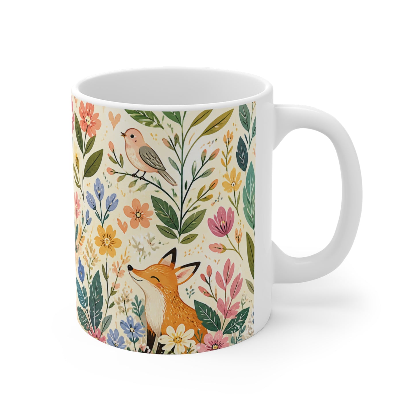 Tasse Animaux et Fleurs Aquarelle – Mug Renard Chat Lapin Hérisson Bohème – Cadeau Nature Femme Homme Enfant 325ml