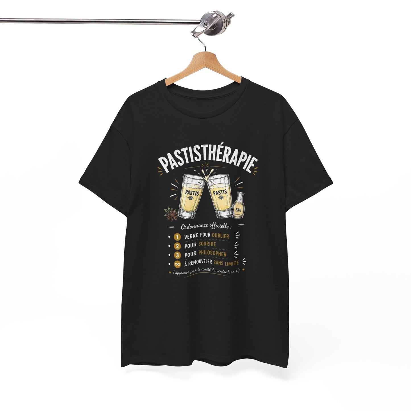 T-Shirt Pastis Thérapie Homme Femme – Tee Shirt Humour Apéro Pastis – Cadeau Drôle Soirée Amis Weekend Noir Blanc Gris