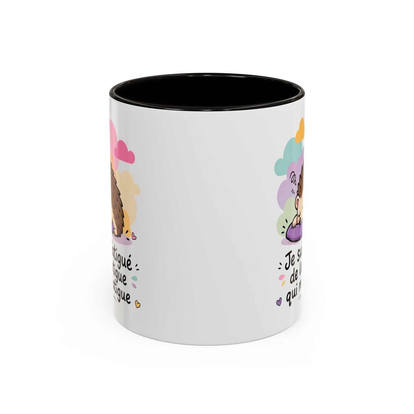 Tasse Je Suis Fatigué de la Fatigue – Mug Humour Hérisson Fatigué – Cadeau Homme Femme 325ml Noir Bleu Rouge