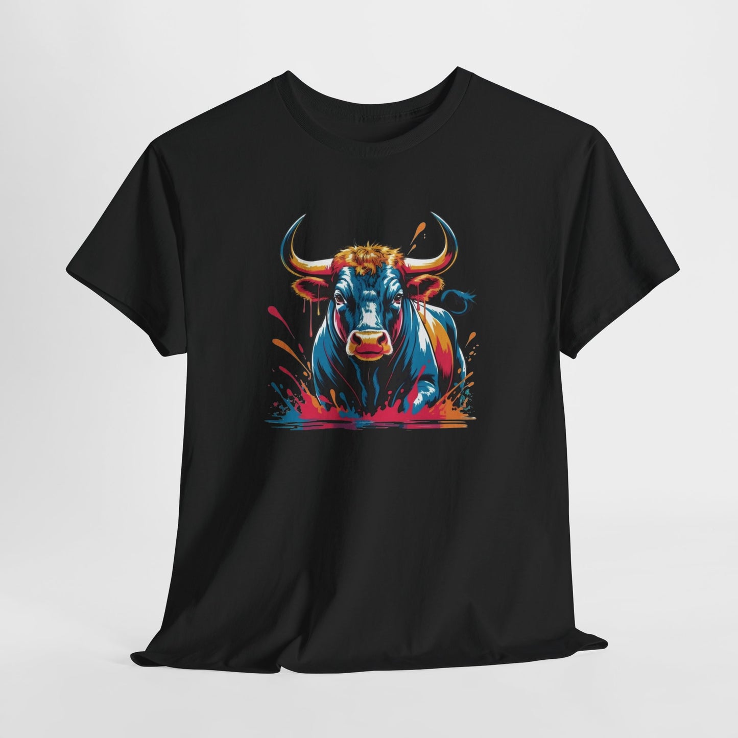 T-Shirt Taureau Adulte – Bull Color Splash Street Art – Tee Shirt Animal Puissant Noir Blanc Gris Cadeau Original