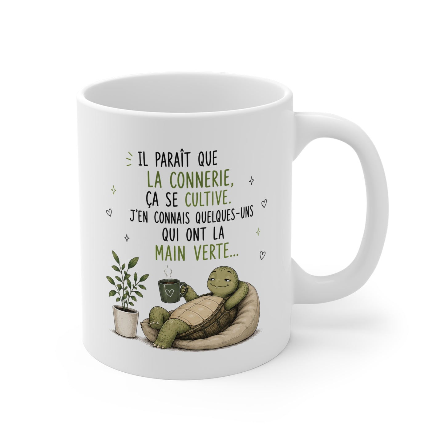 Tasse Humour Tortue et Jardinage – Mug Drôle Citation Sarcastique – Cadeau Original Homme Femme Jardinier Amateur de Plantes 325 ml