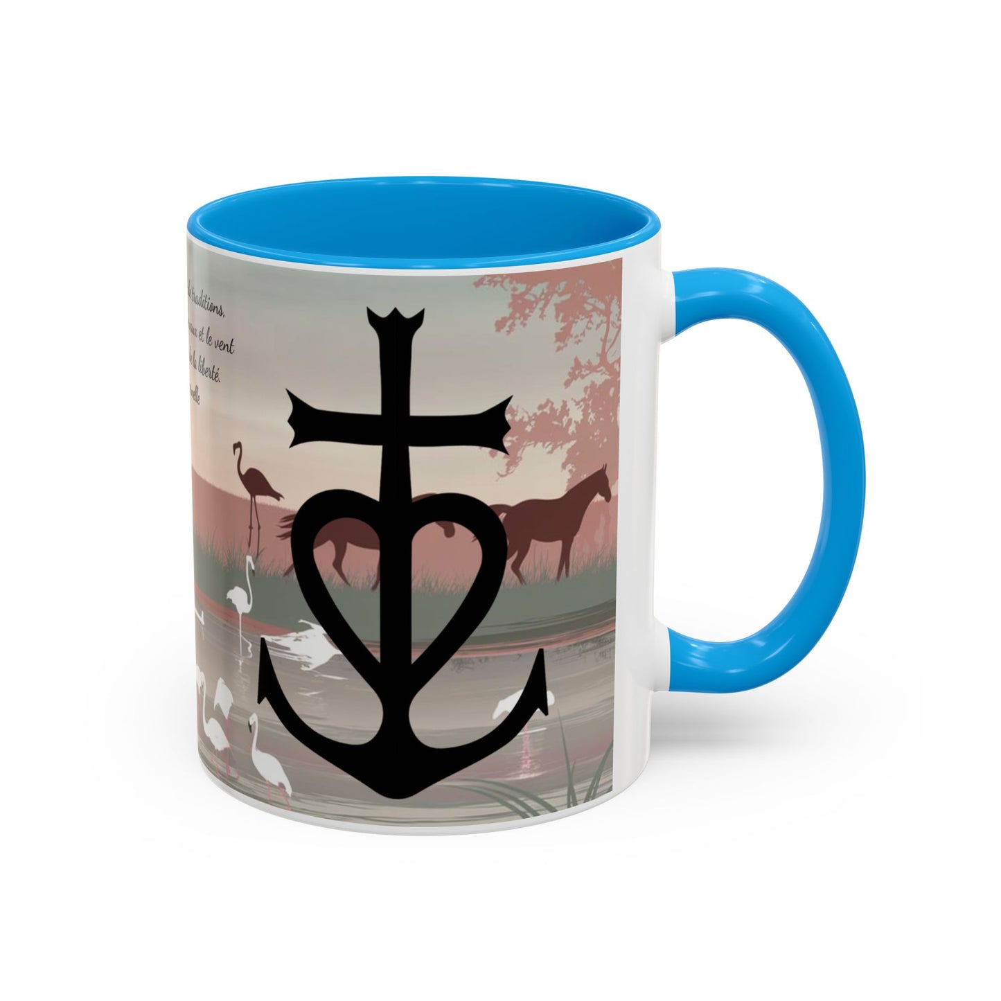 Mug Camargue Éternelle – Tasse Chevaux Camargue Flamants Roses Croix Camarguaise – Cadeau Tradition Camarguaise 325ml