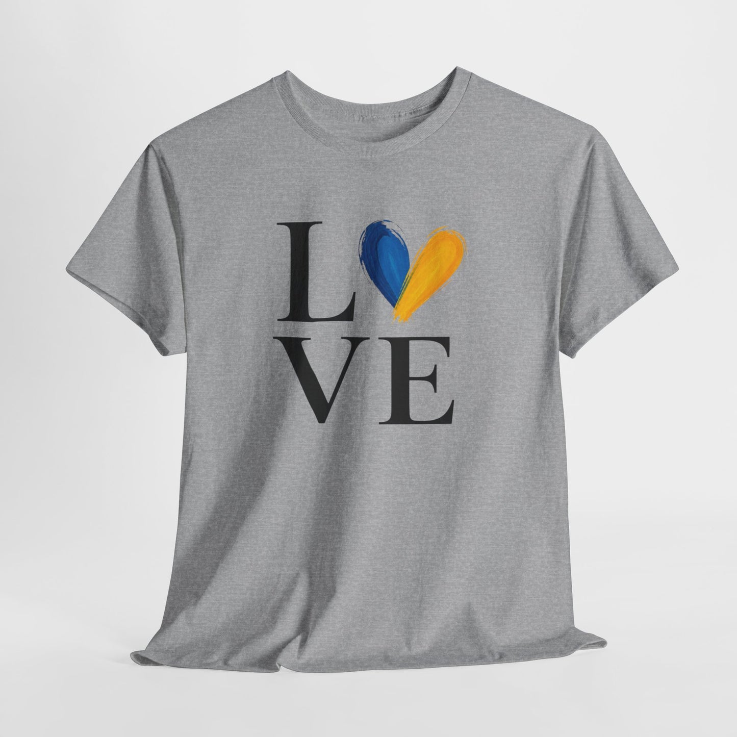 T-Shirt Love Bleu Jaune Cœur – Tee Shirt Amour Design Coloré Moderne – Cadeau Homme Femme
