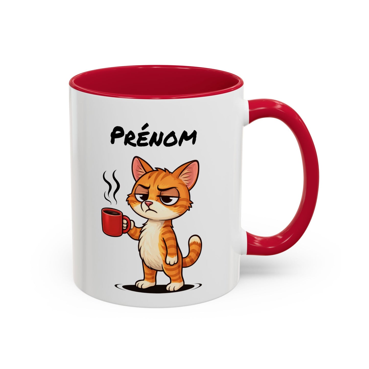 Mug Chat Fatigué Personnalisable 325ml – Tasse Café Humoristique Prénom Cadeau Original Noir Bleu Rouge