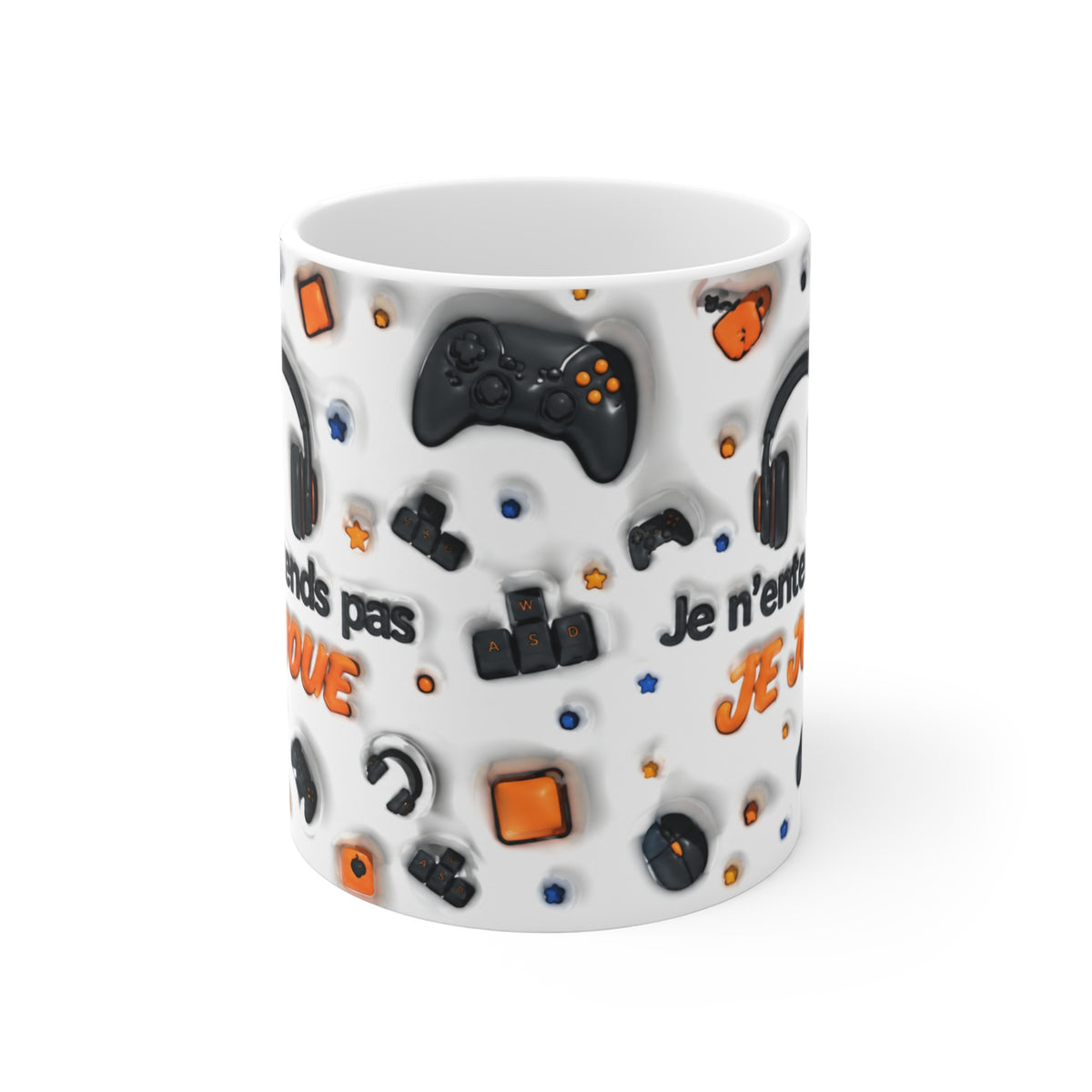 Mug Gamer « Je n’entends pas, je joue » – Tasse Gaming avec Casque, Manettes et Clavier – Cadeau Original Joueur Jeux Vidéo