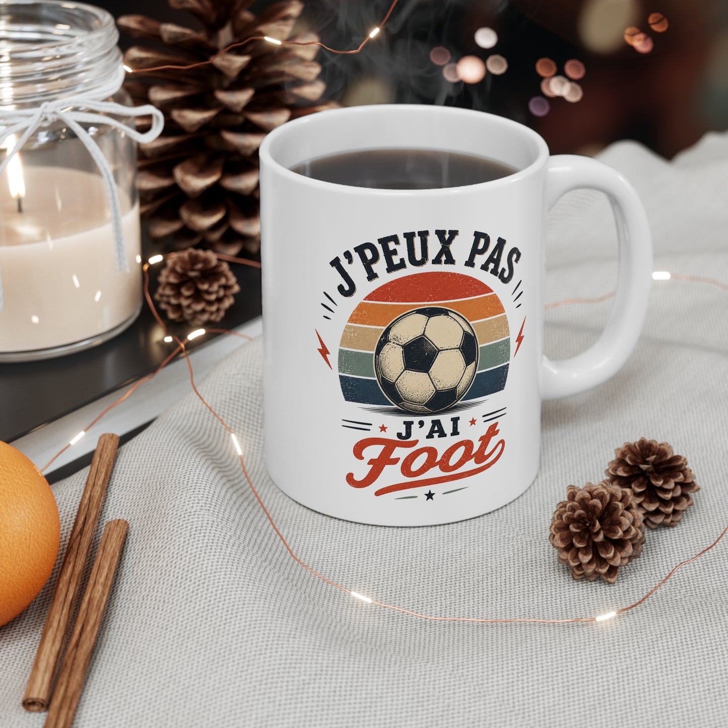 Tasse J’Peux Pas J’Ai Foot – Mug Humour Football Vintage – Cadeau Footballeur Homme Femme 325ml