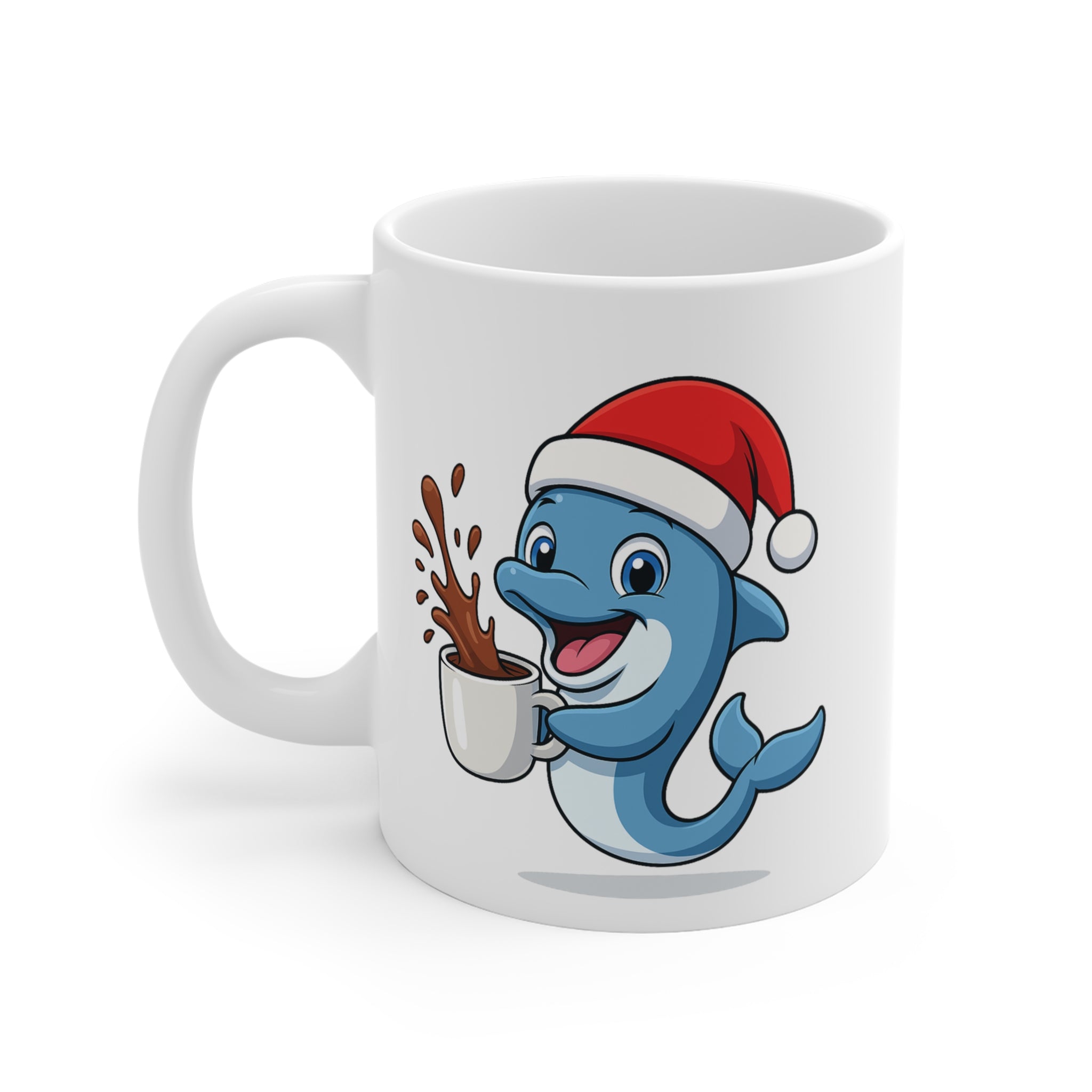 Mug Dauphin Noël 325ml – Tasse Céramique Mignonne avec Bonnet Rouge – Cadeau Fêtes Original