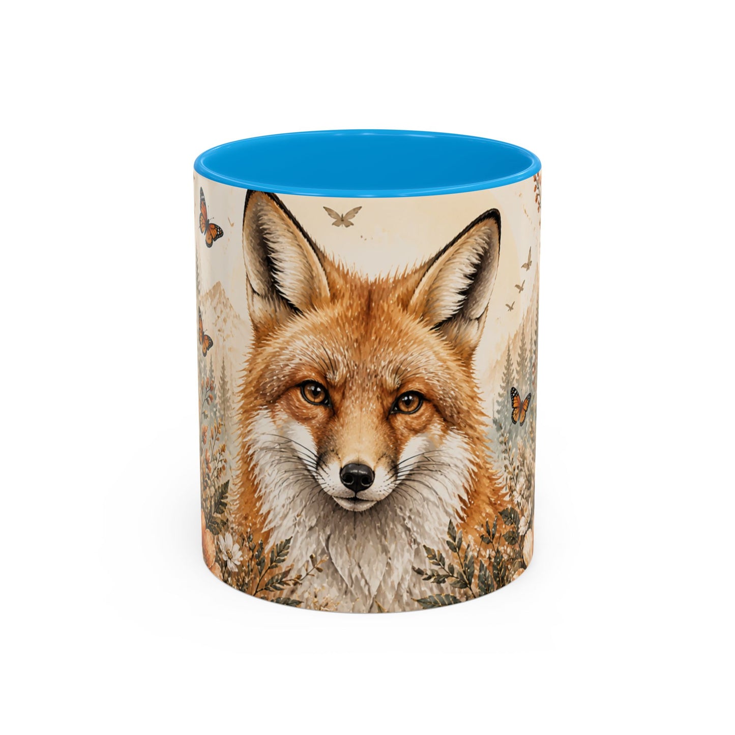 Tasse Renard Floral Bohème – Mug Renard Aquarelle avec Fleurs Sauvages et Papillons – Design Nature Chic 325ml