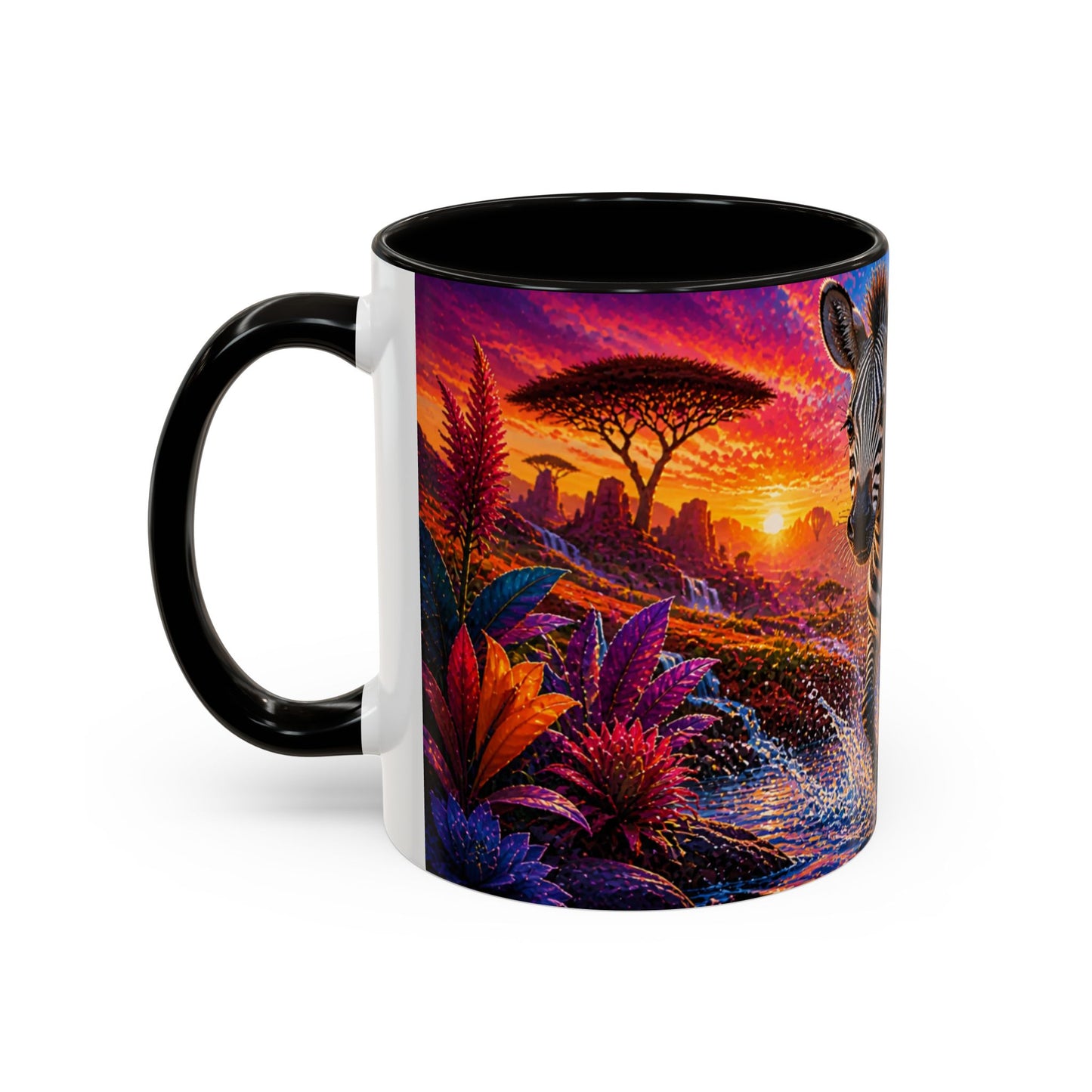 Tasse Zèbre Safari et Fleurs Exotiques – Mug Animal Sauvage Afrique – Design Artistique Coloré – Céramique 325ml